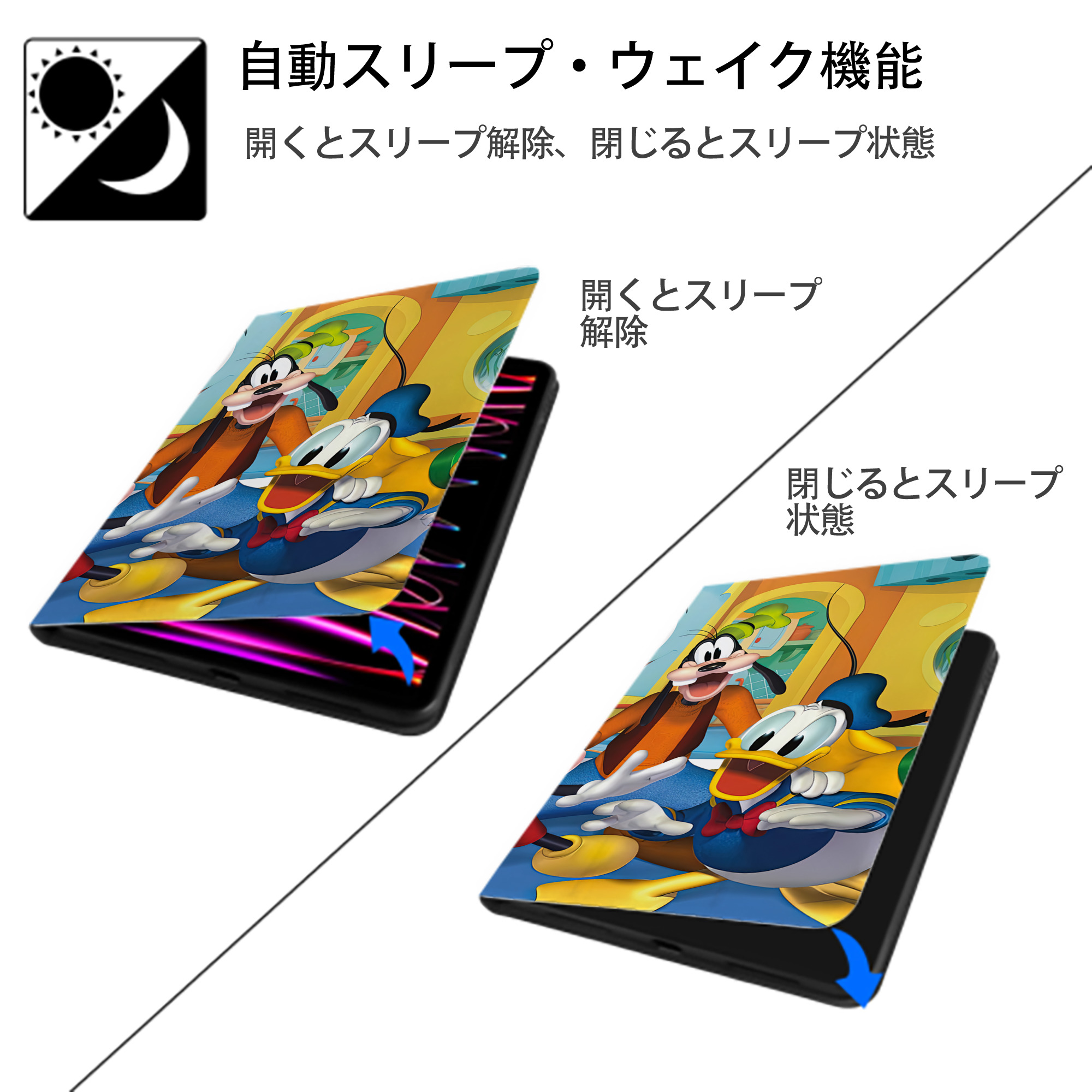 ミッキーマウス Mickey Mouse IPad ケース ブック型 PUレザー TPU 耐衝撃 軽量 薄型 ペン収納なし 全面保護 IPad 各モデル対応