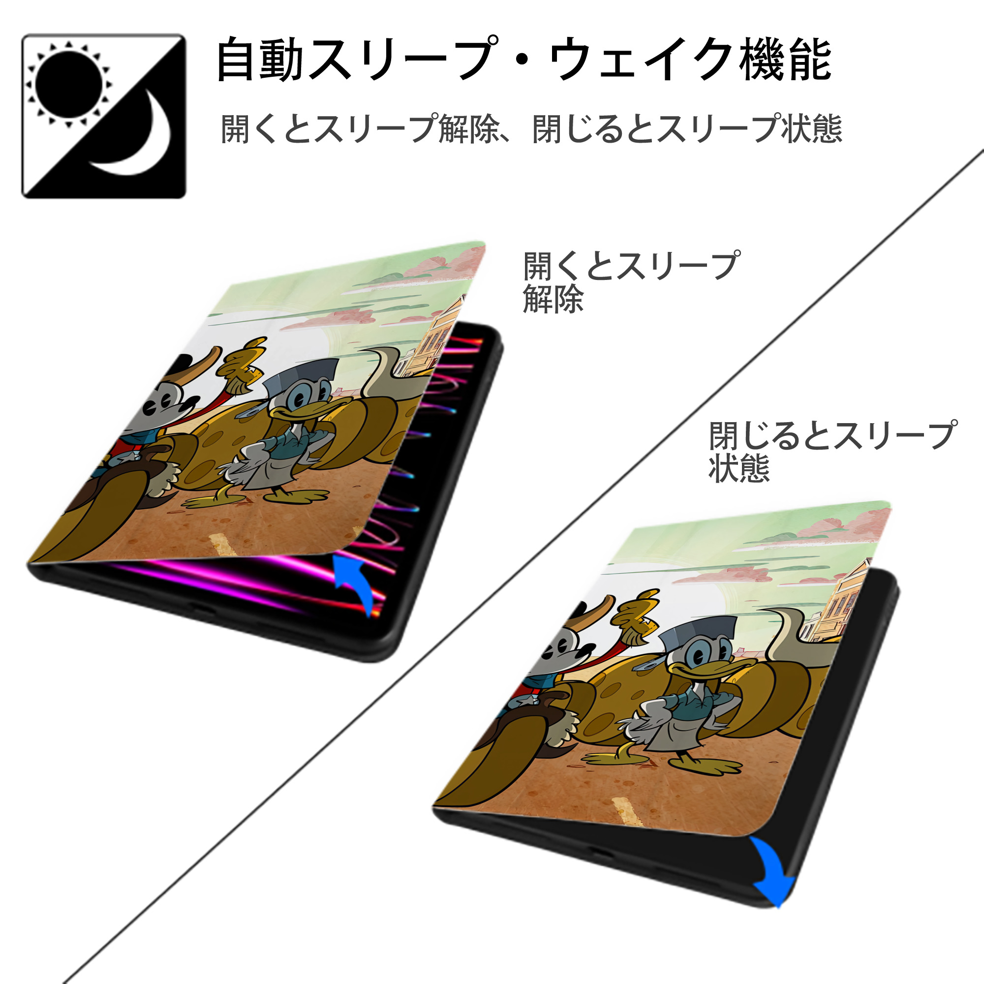 ミッキーマウス Mickey Mouse IPad ケース ブック型 PUレザー TPU 耐衝撃 軽量 薄型 ペン収納なし 全面保護 IPad 各モデル対応