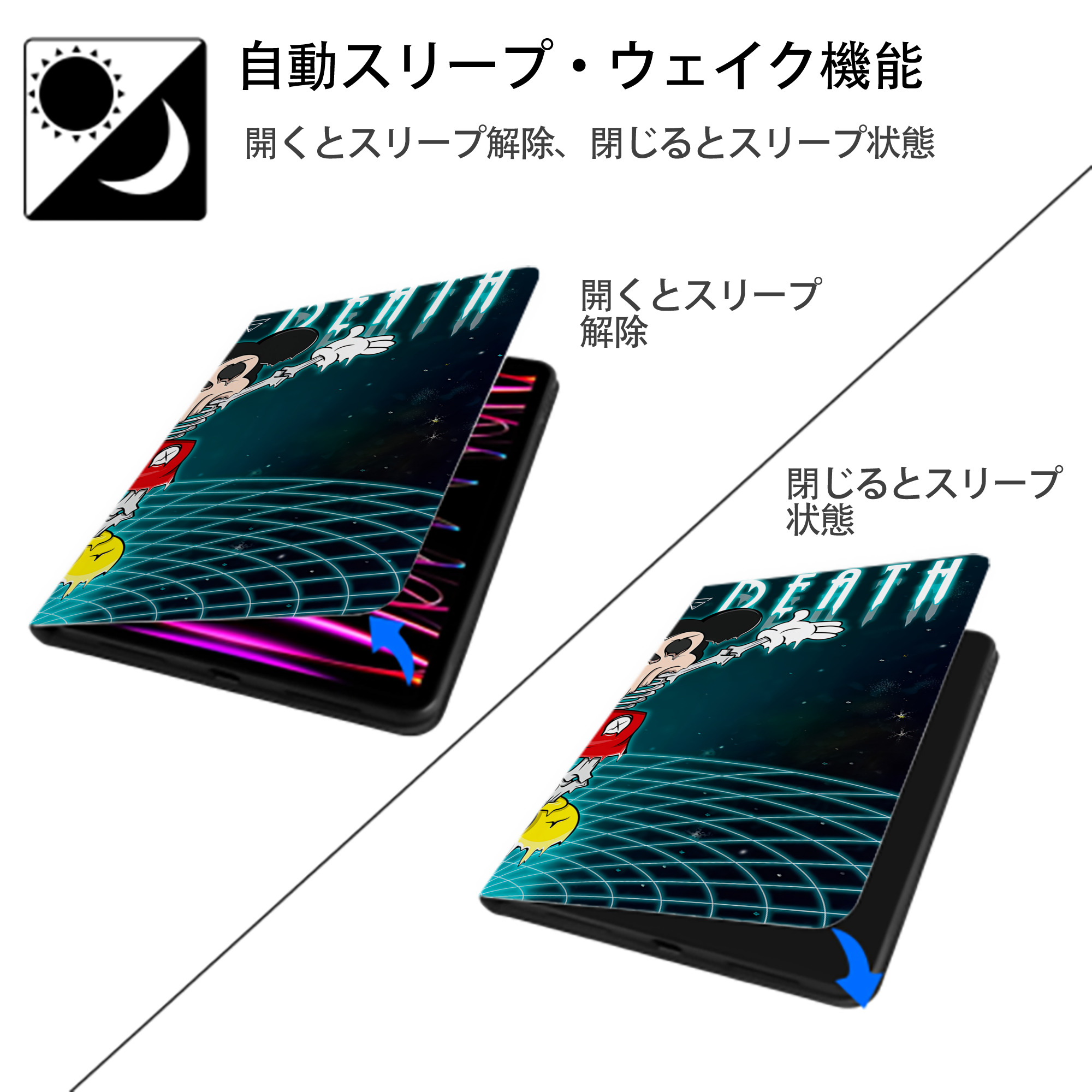 ミッキーマウス Mickey Mouse IPad ケース ブック型 PUレザー TPU 耐衝撃 軽量 薄型 ペン収納なし 全面保護 IPad 各モデル対応