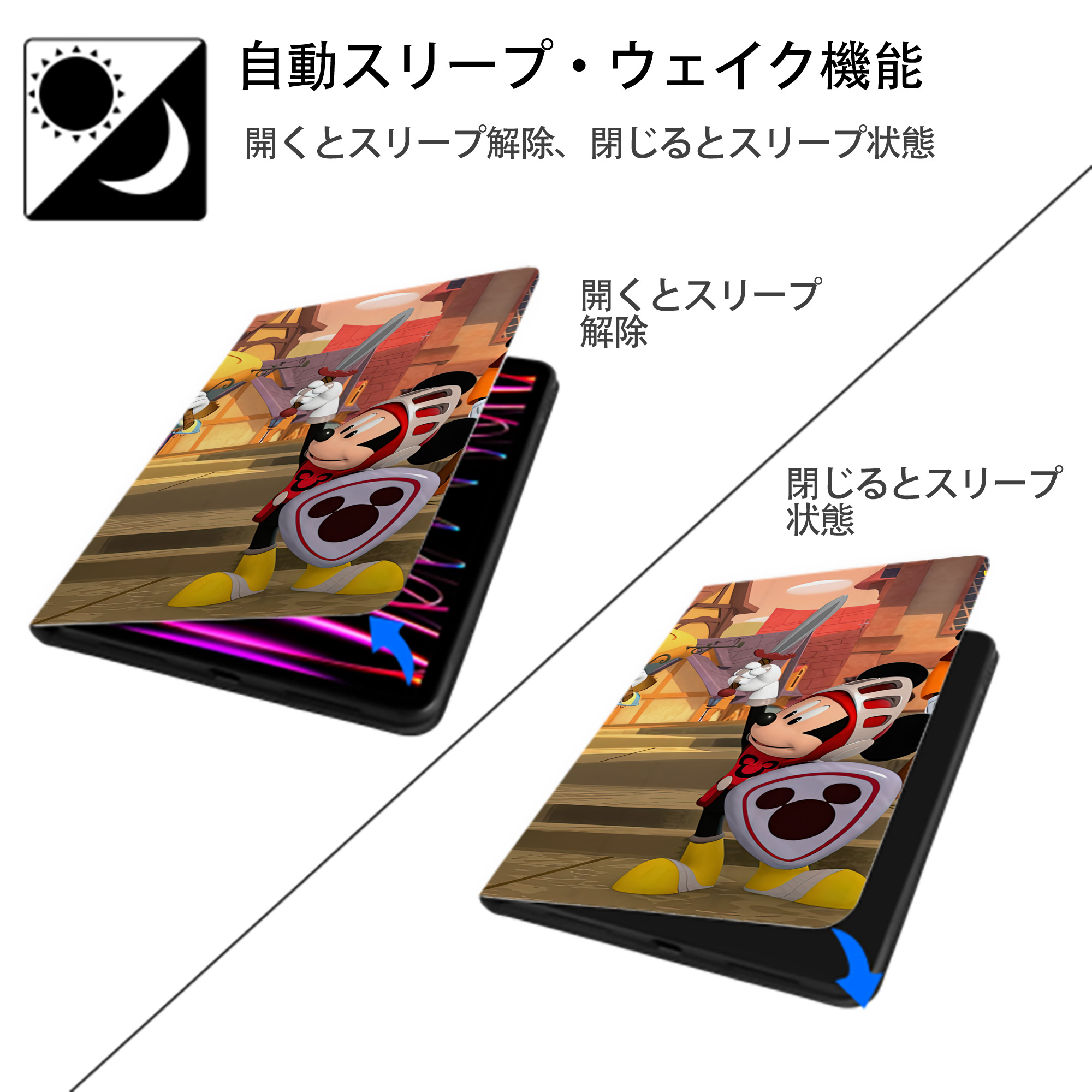 ミッキーマウス Mickey Mouse IPad ケース ブック型 PUレザー TPU 耐衝撃 軽量 薄型 ペン収納なし 全面保護 IPad 各モデル対応
