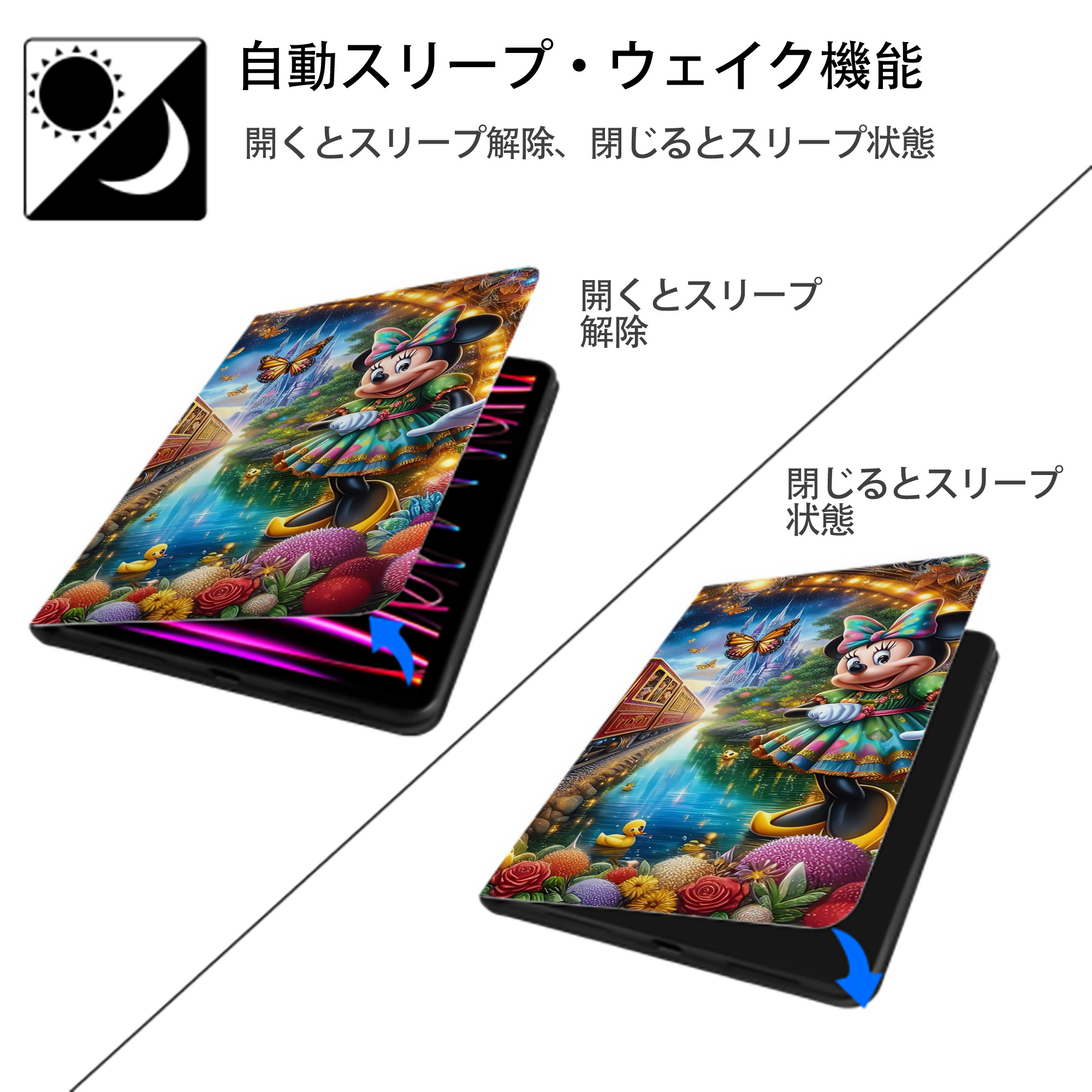 ミッキーマウス Mickey Mouse IPad ケース ブック型 PUレザー TPU 耐衝撃 軽量 薄型 ペン収納なし 全面保護 IPad 各モデル対応