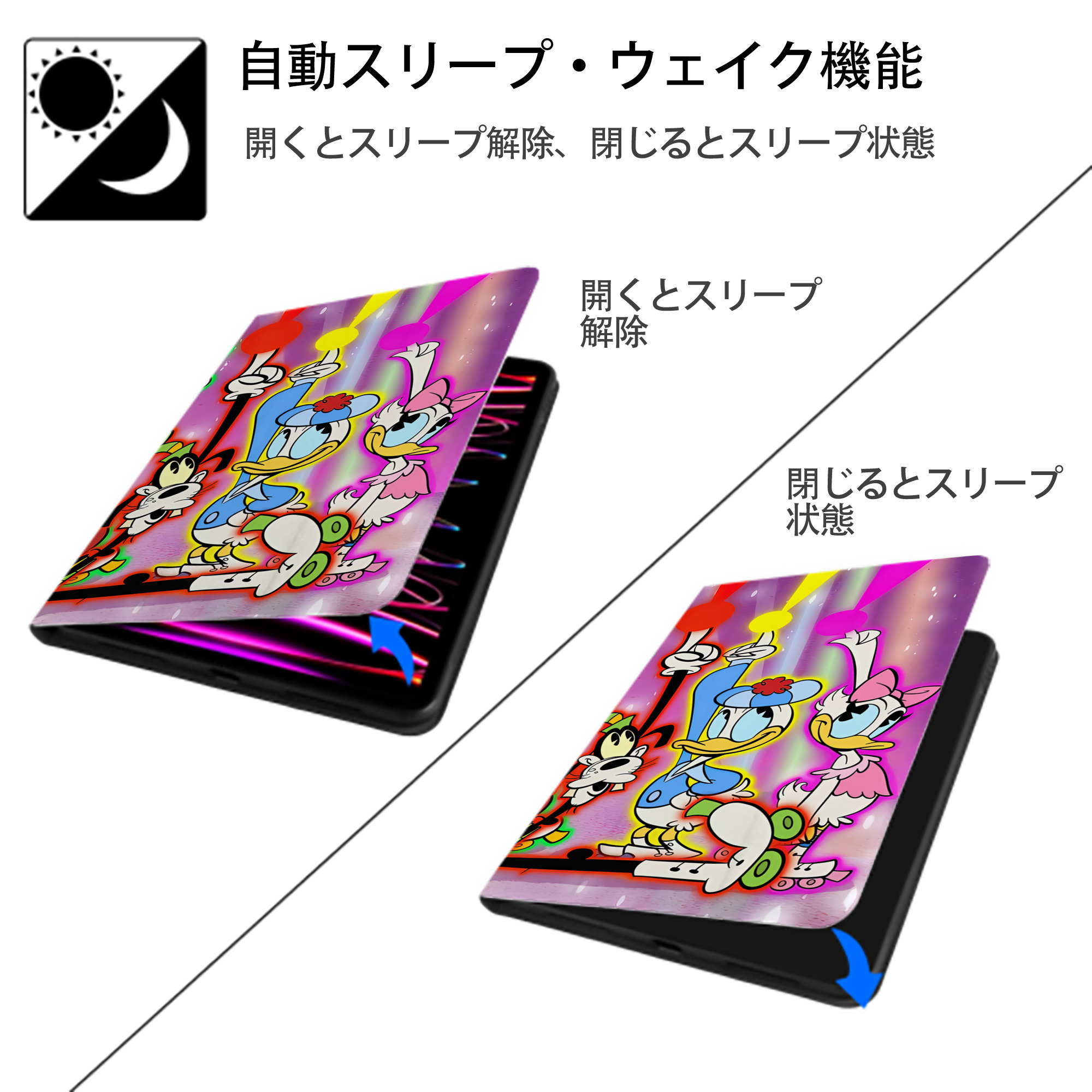 ミッキーマウス Mickey Mouse IPad ケース ブック型 PUレザー TPU 耐衝撃 軽量 薄型 ペン収納なし 全面保護 IPad 各モデル対応