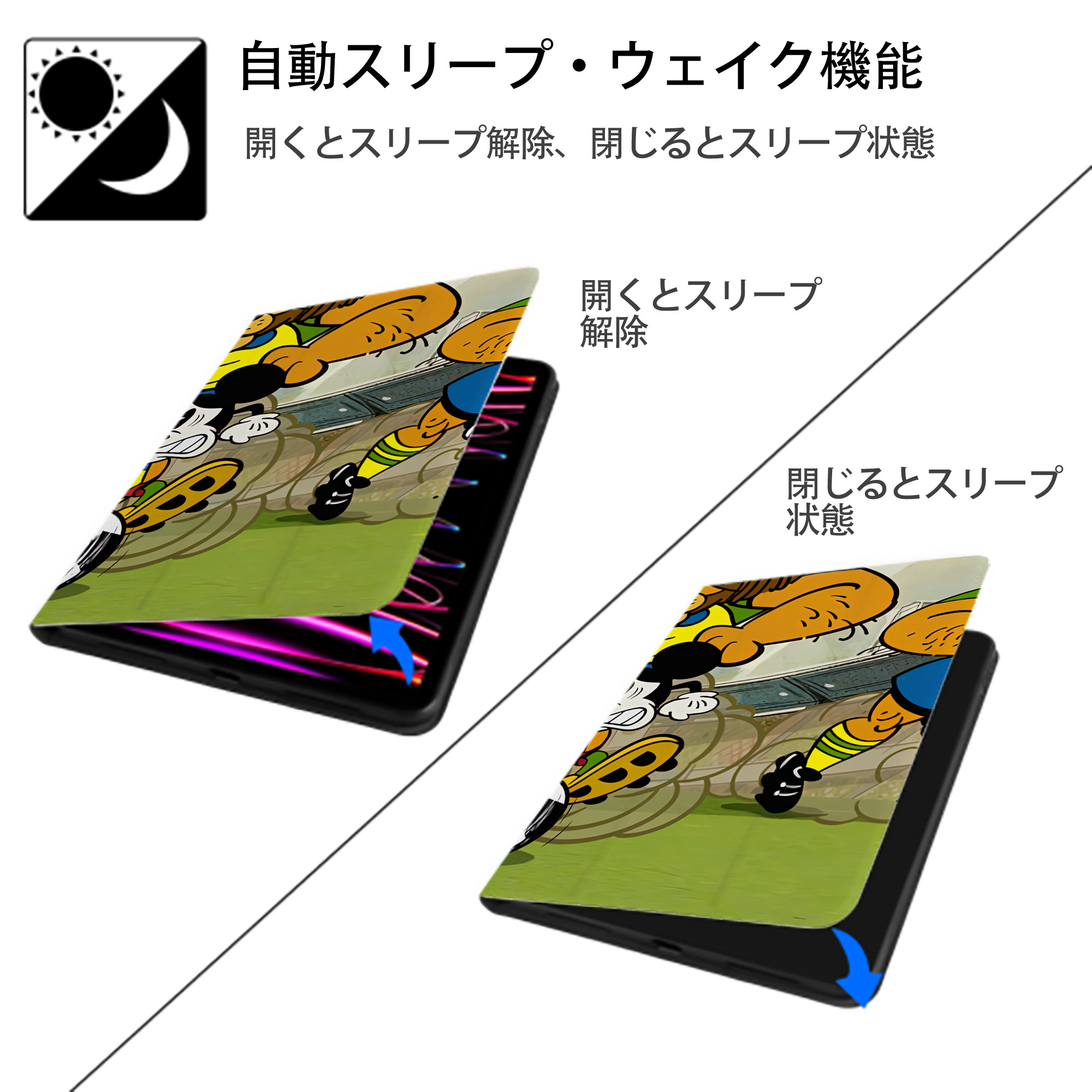 ミッキーマウス Mickey Mouse IPad ケース ブック型 PUレザー TPU 耐衝撃 軽量 薄型 ペン収納なし 全面保護 IPad 各モデル対応