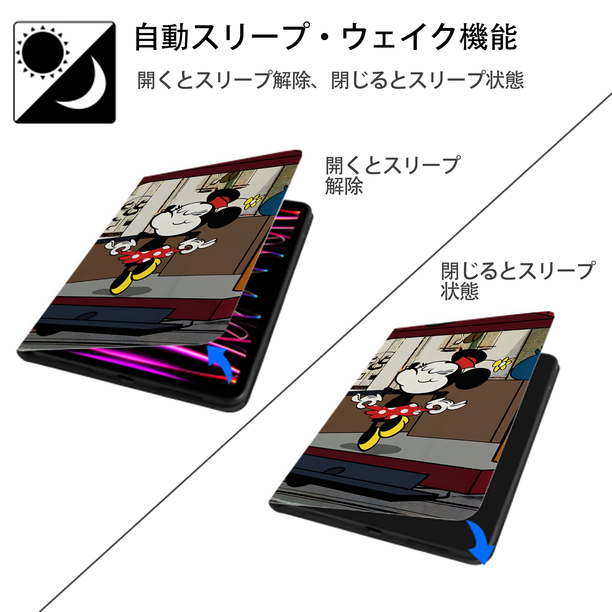 ミッキーマウス Mickey Mouse IPad ケース ブック型 PUレザー TPU 耐衝撃 軽量 薄型 ペン収納なし 全面保護 IPad 各モデル対応