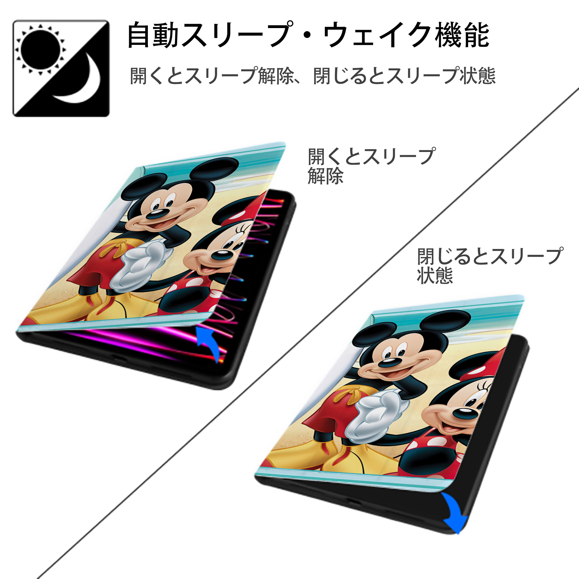 ミッキーマウス Mickey Mouse IPad ケース ブック型 PUレザー TPU 耐衝撃 軽量 薄型 ペン収納なし 全面保護 IPad 各モデル対応