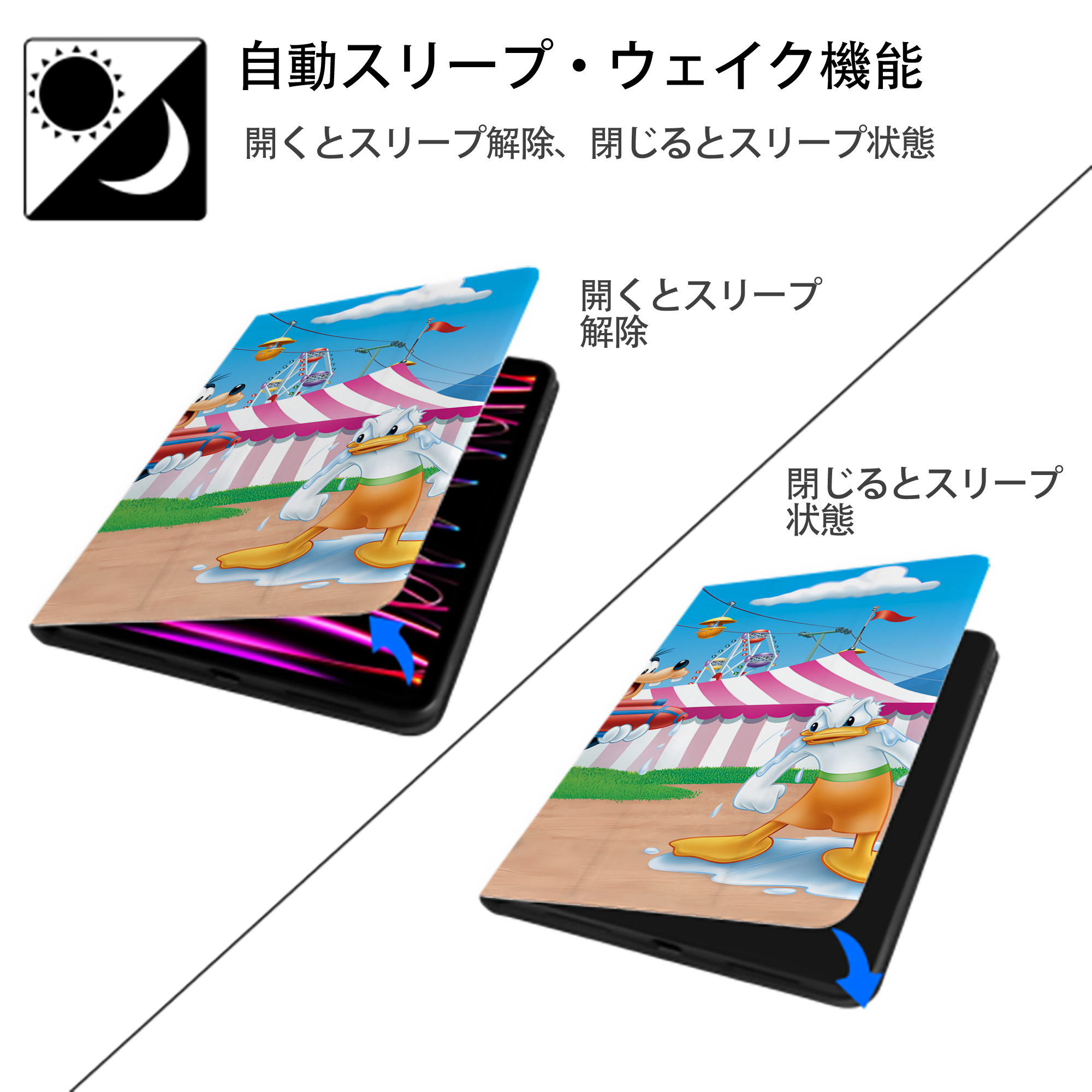 ミッキーマウス Mickey Mouse IPad ケース ブック型 PUレザー TPU 耐衝撃 軽量 薄型 ペン収納なし 全面保護 IPad 各モデル対応