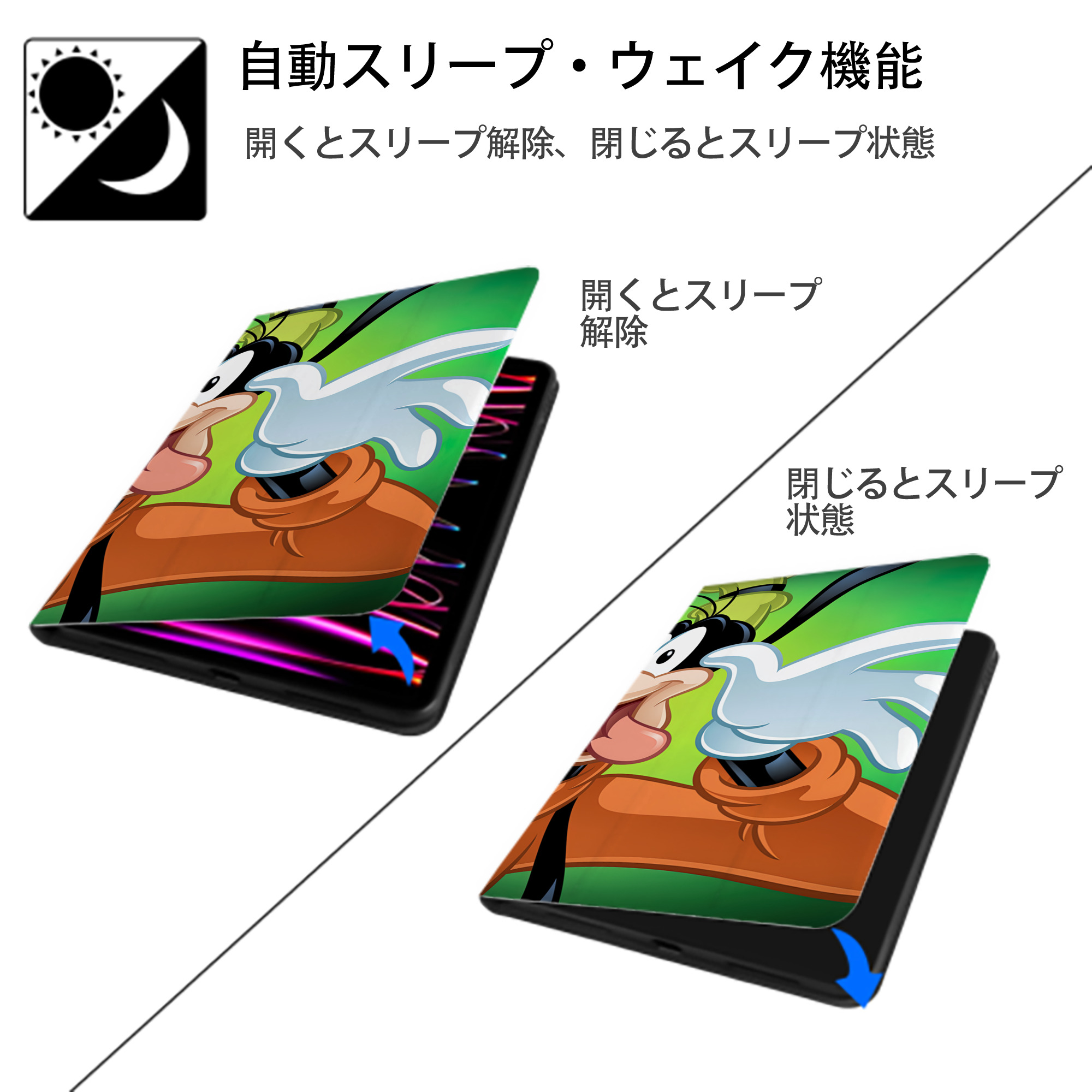 ミッキーマウス Mickey Mouse IPad ケース ブック型 PUレザー TPU 耐衝撃 軽量 薄型 ペン収納なし 全面保護 IPad 各モデル対応