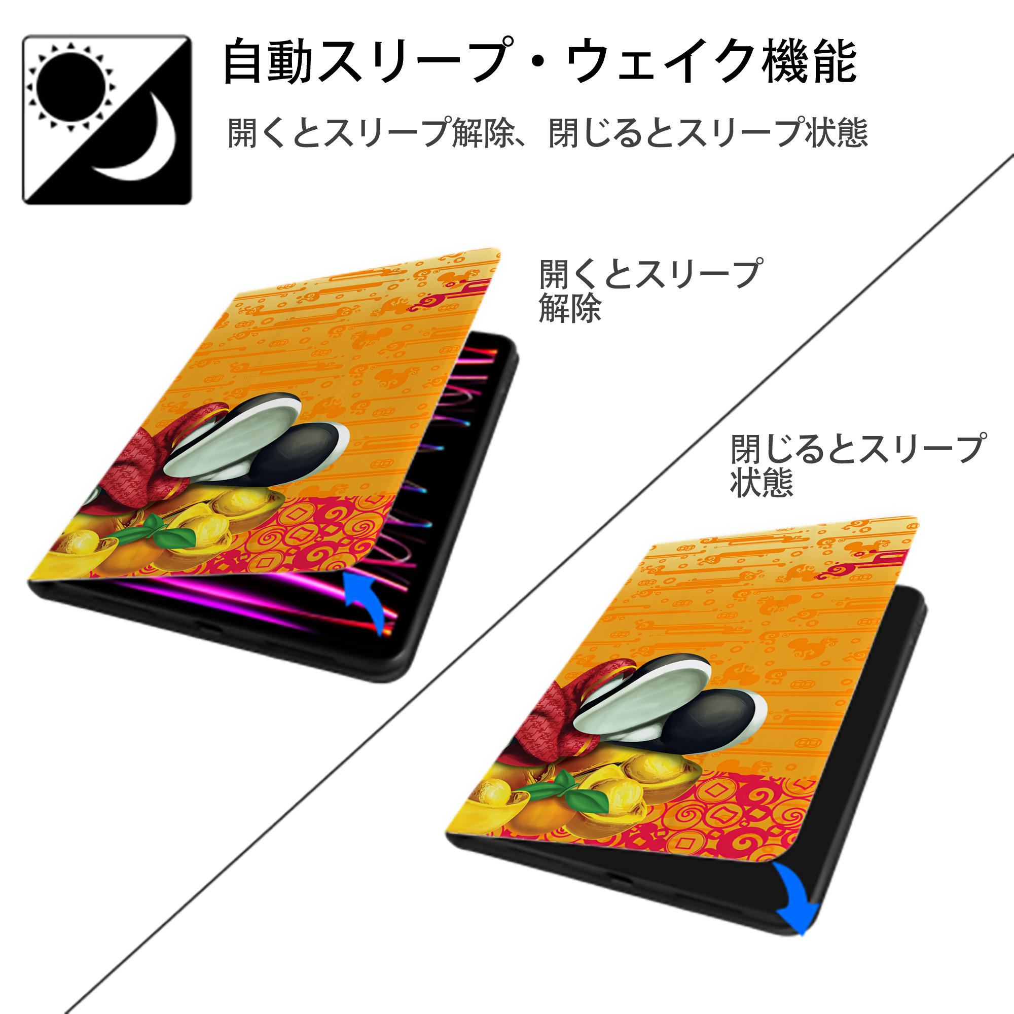 ミッキーマウス Mickey Mouse IPad ケース ブック型 PUレザー TPU 耐衝撃 軽量 薄型 ペン収納なし 全面保護 IPad 各モデル対応