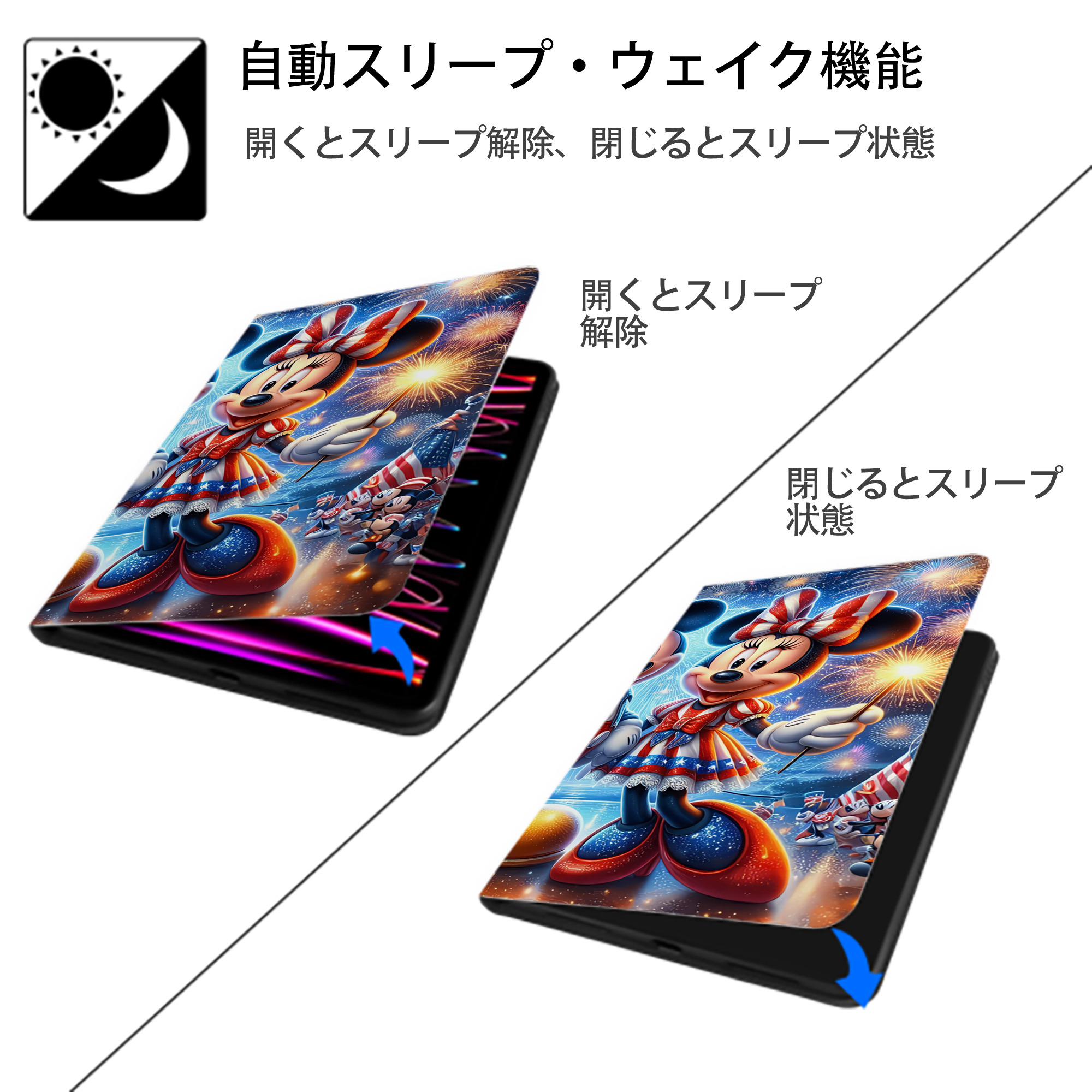 ミッキーマウス Mickey Mouse IPad ケース ブック型 PUレザー TPU 耐衝撃 軽量 薄型 ペン収納なし 全面保護 IPad 各モデル対応