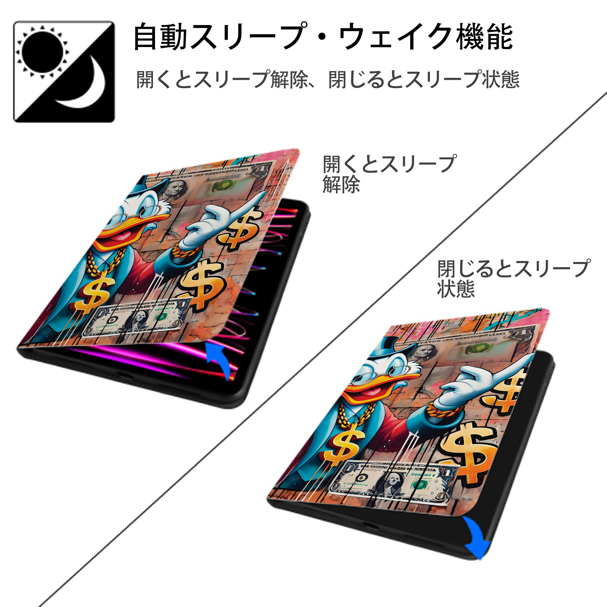 ミッキーマウス Mickey Mouse IPadケース ペンホルダー付き ブックスタイルデザイン