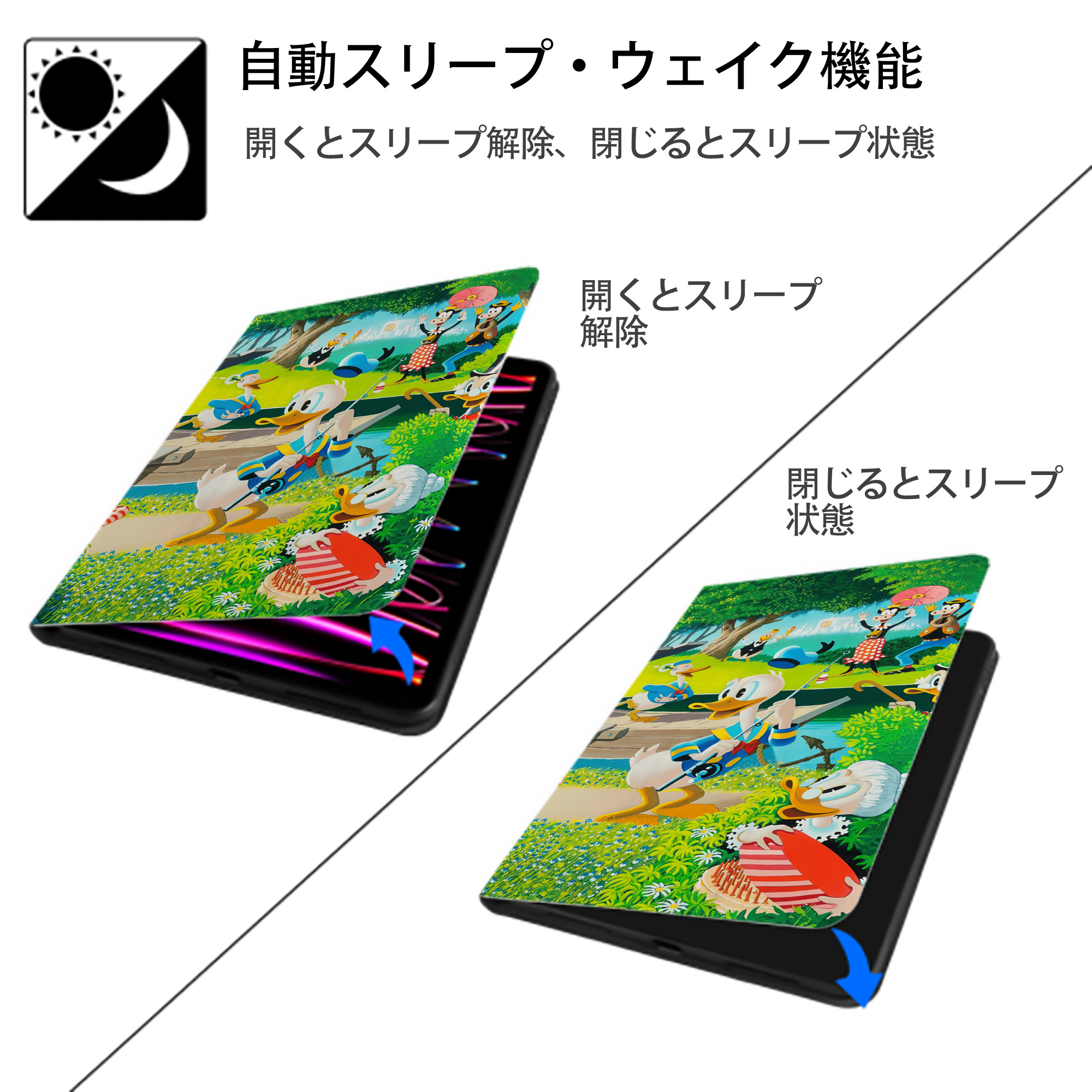ミッキーマウス Mickey Mouse IPadケース ペンホルダー付き ブックスタイルデザイン