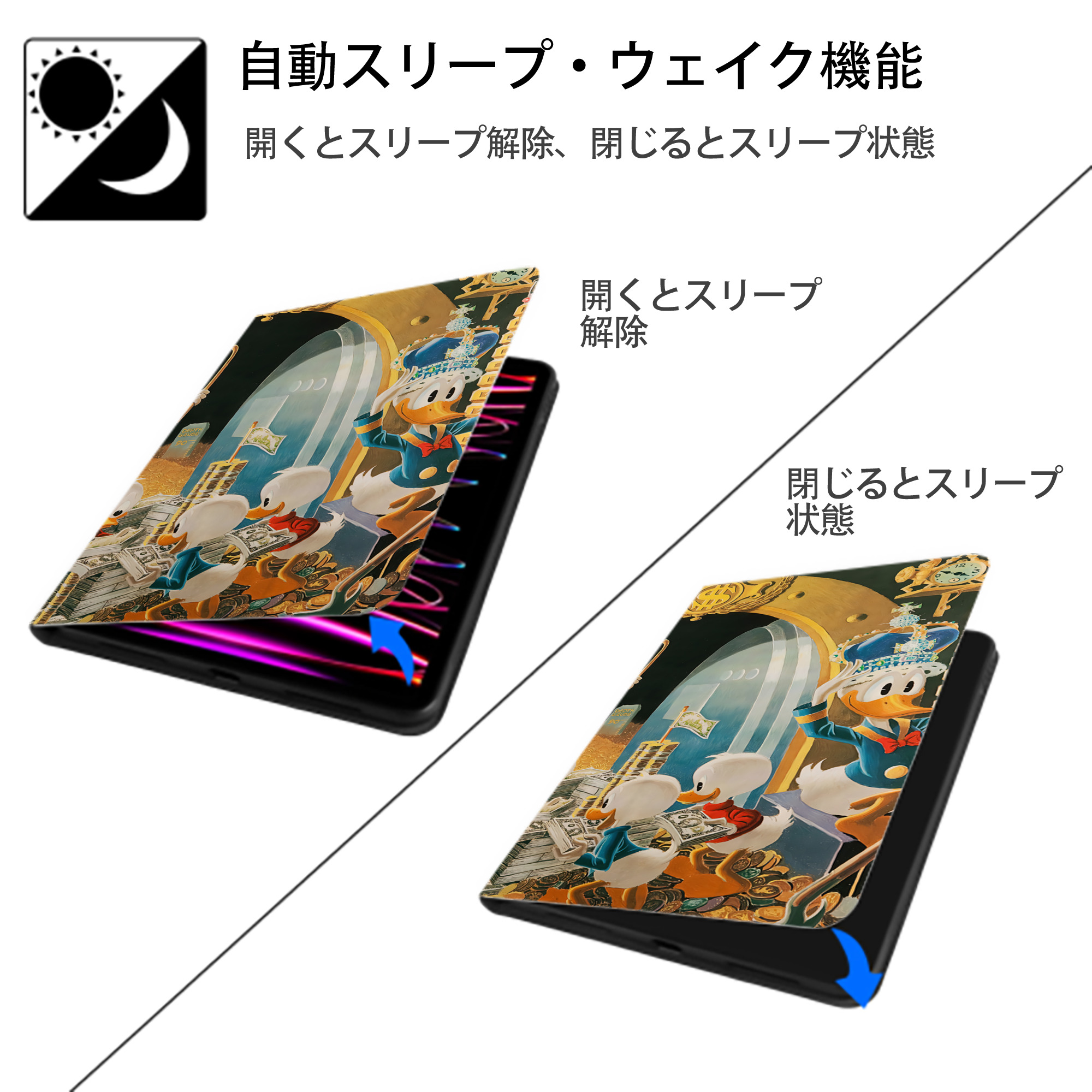 ミッキーマウス Mickey Mouse IPadケース ペンホルダー付き ブックスタイルデザイン