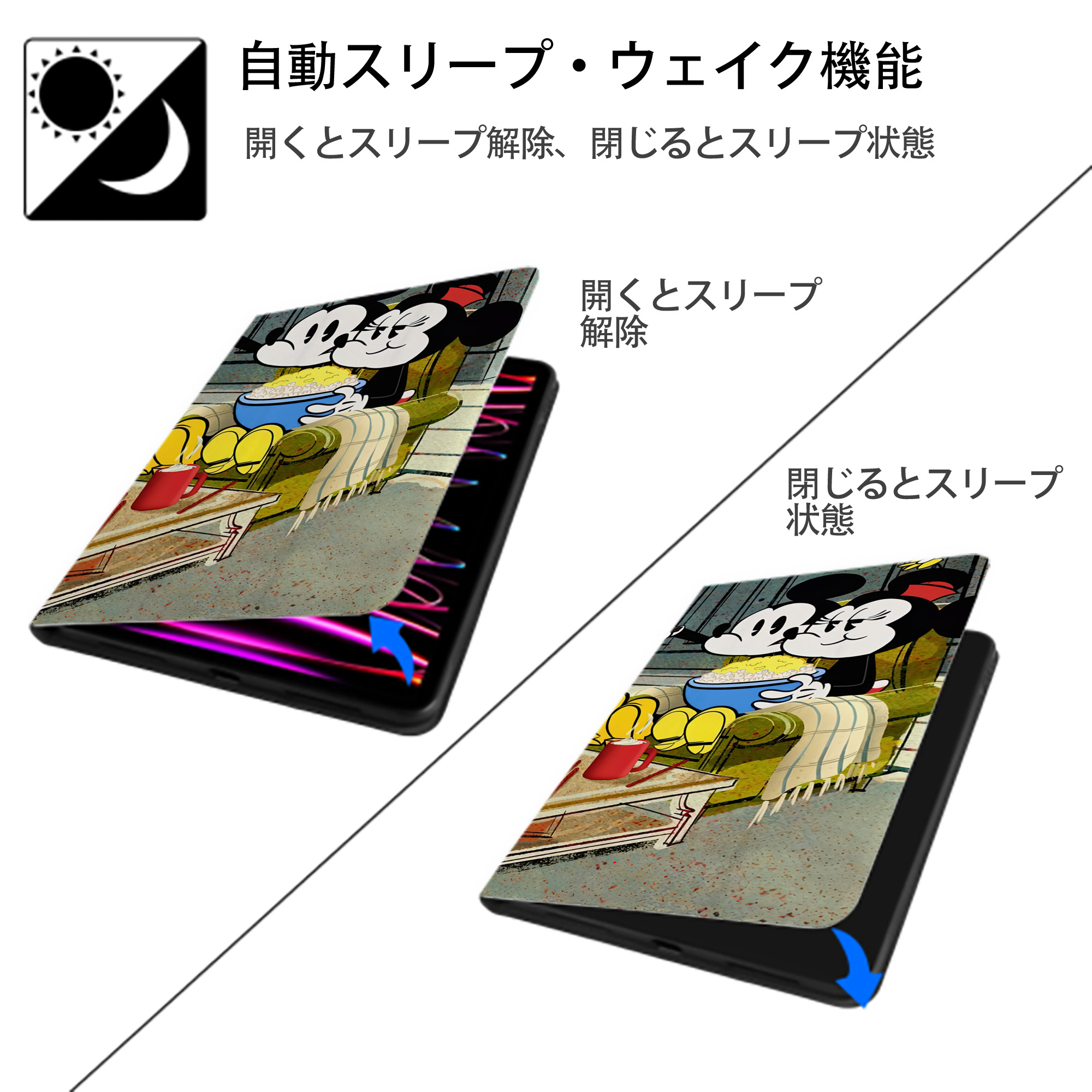 ミッキーマウス Mickey Mouse IPadケース ペンホルダー付き ブックスタイルデザイン