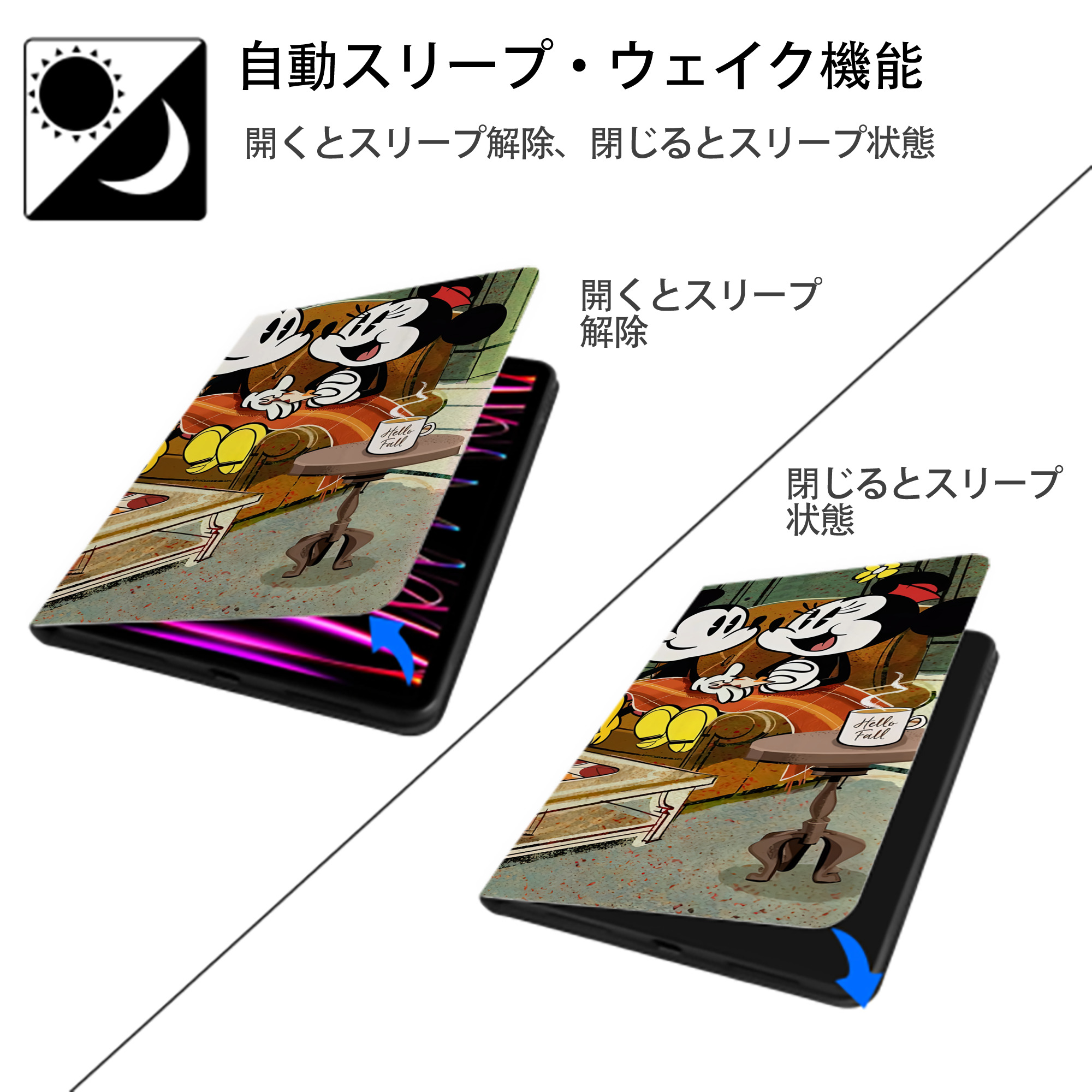 ミッキーマウス Mickey Mouse IPadケース ペンホルダー付き ブックスタイルデザイン