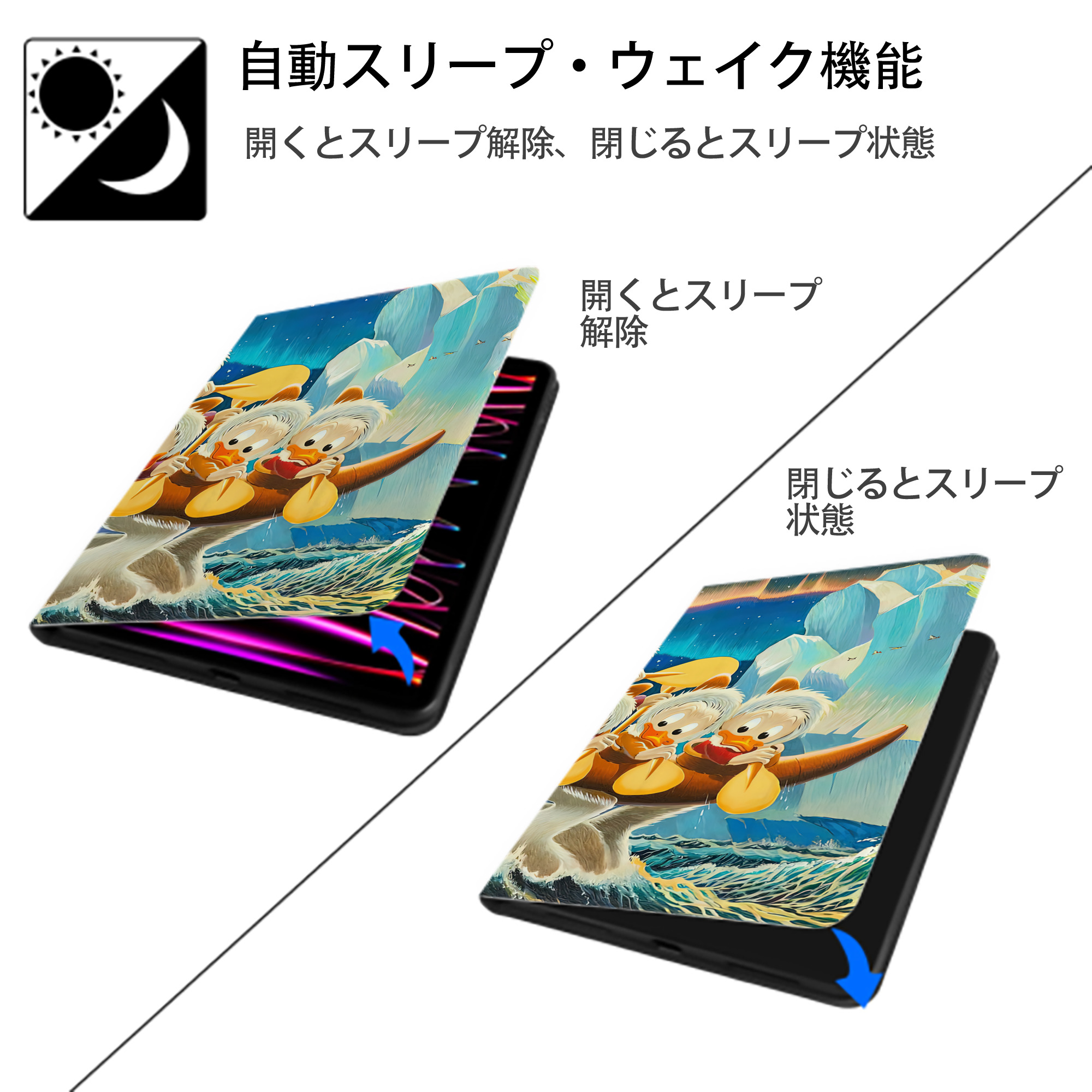 ミッキーマウス Mickey Mouse IPadケース ペンホルダー付き ブックスタイルデザイン
