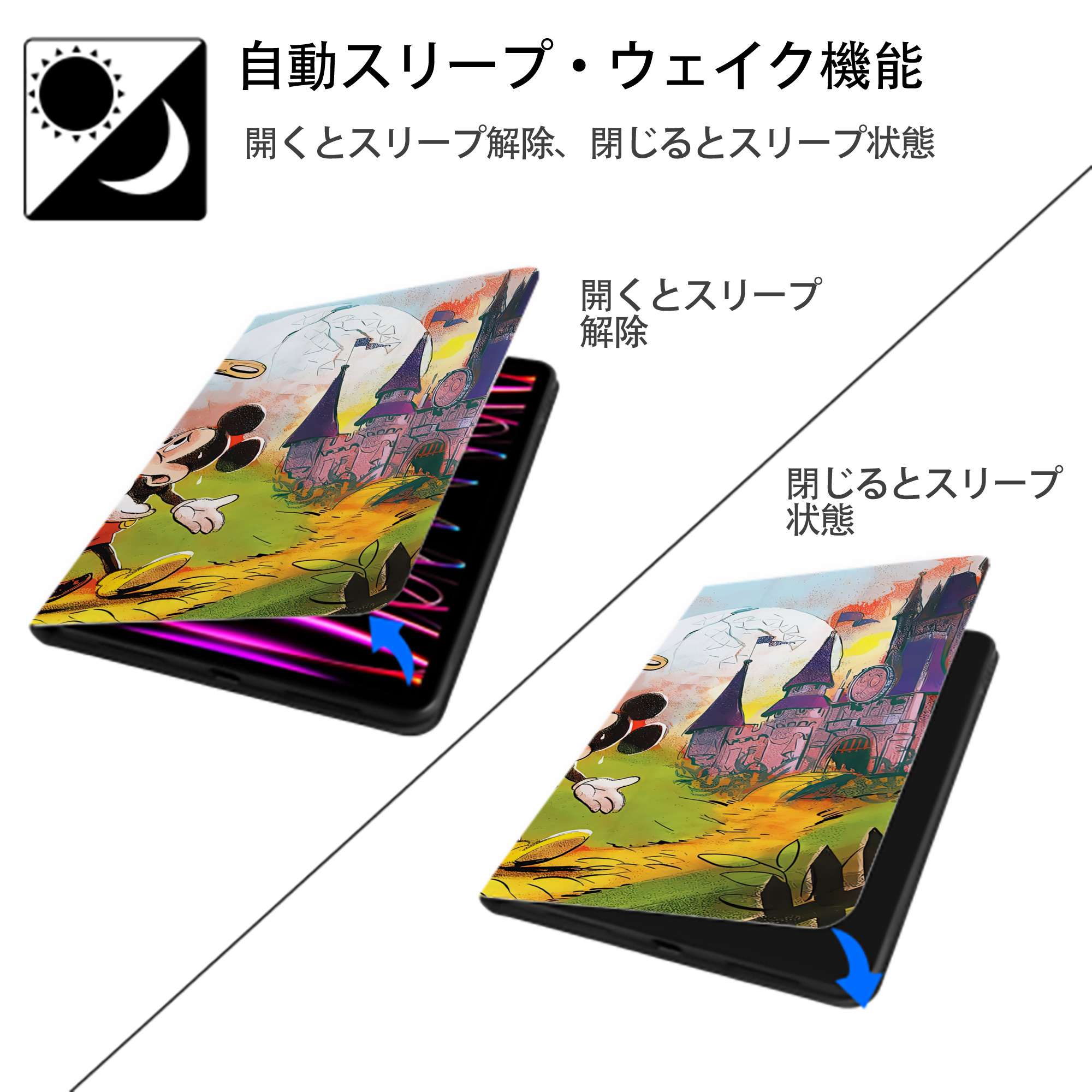 ミッキーマウス Mickey Mouse IPadケース ペンホルダー付き ブックスタイルデザイン