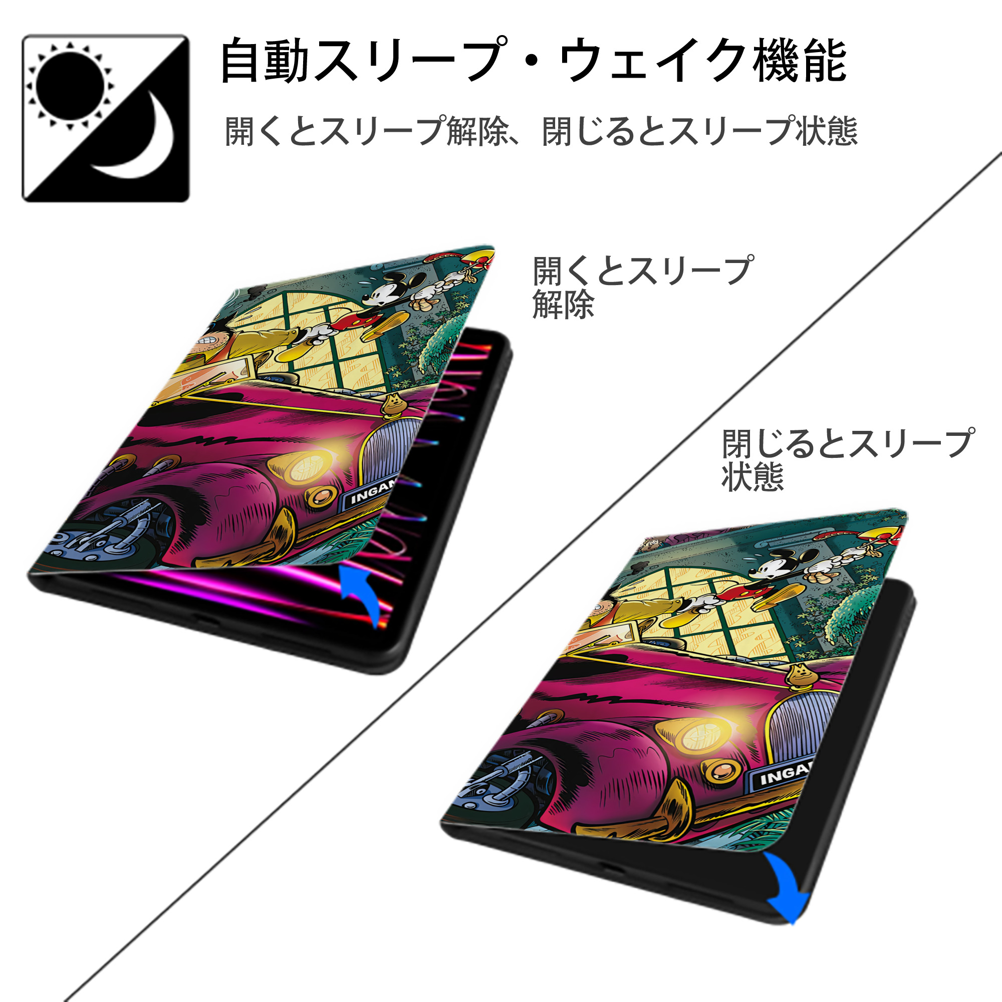 ミッキーマウス Mickey Mouse IPadケース ペンホルダー付き ブックスタイルデザイン