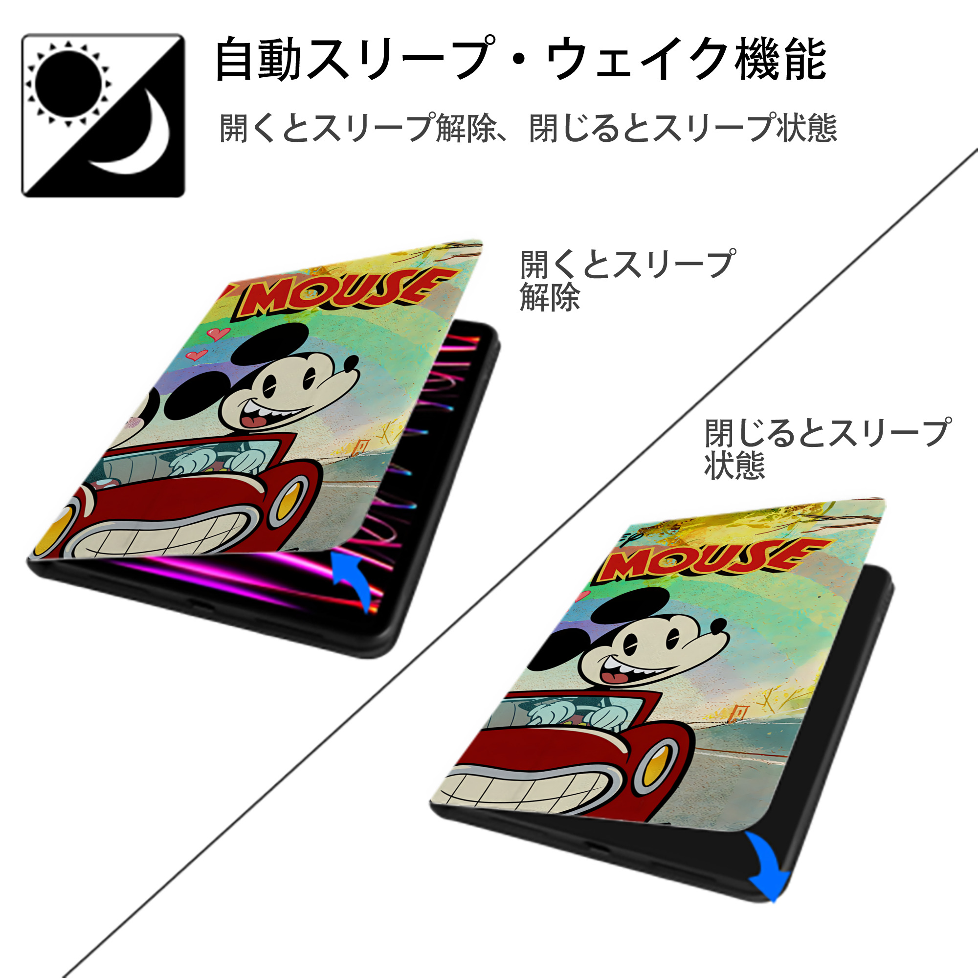 ミッキーマウス Mickey Mouse IPadケース ペンホルダー付き ブックスタイルデザイン