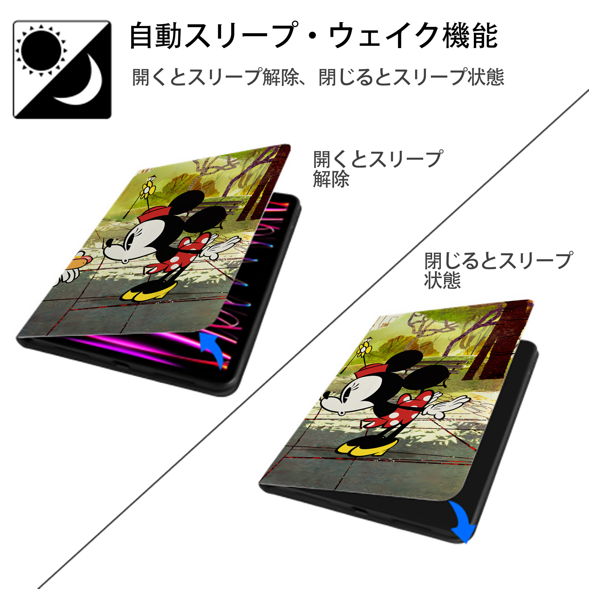 ミッキーマウス Mickey Mouse IPadケース ペンホルダー付き ブックスタイルデザイン
