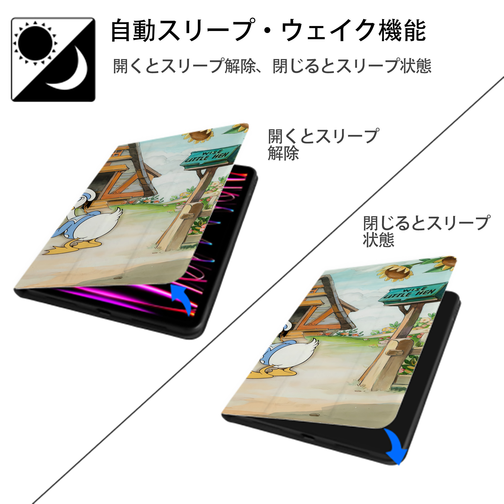 ミッキーマウス Mickey Mouse IPadケース ペンホルダー付き ブックスタイルデザイン
