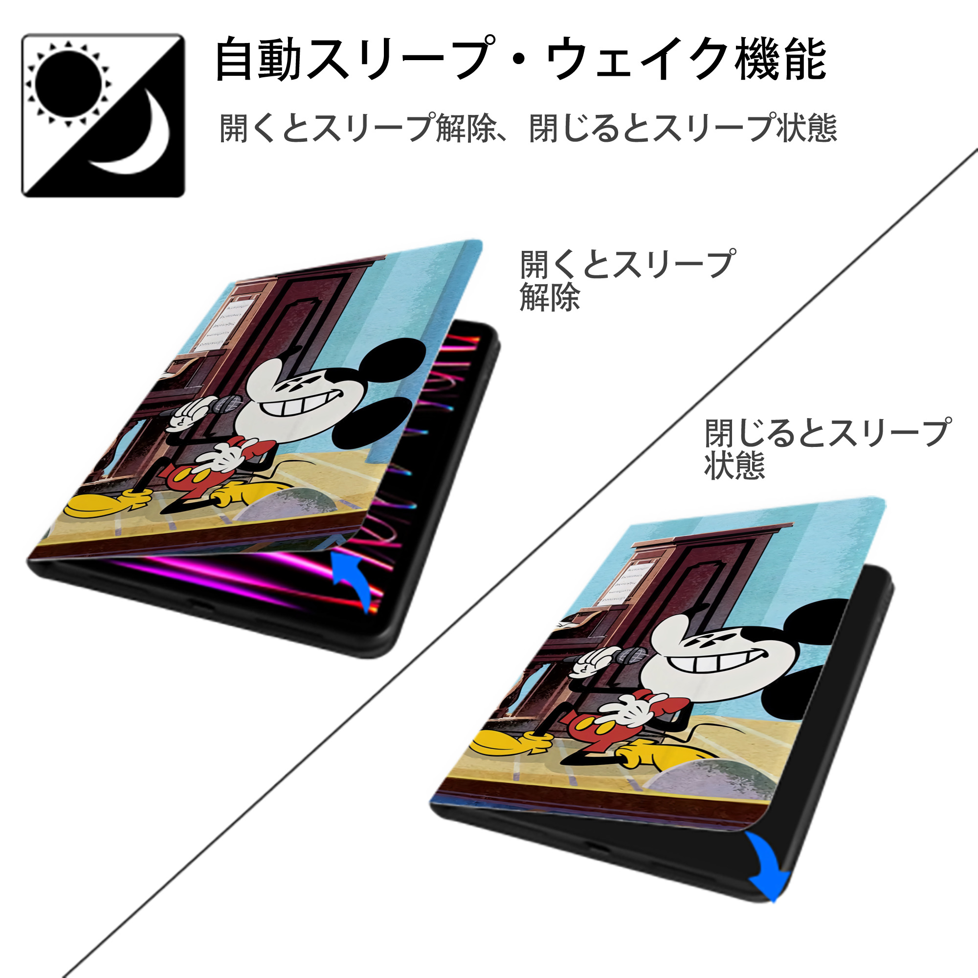 ミッキーマウス Mickey Mouse IPadケース ペンホルダー付き ブックスタイルデザイン