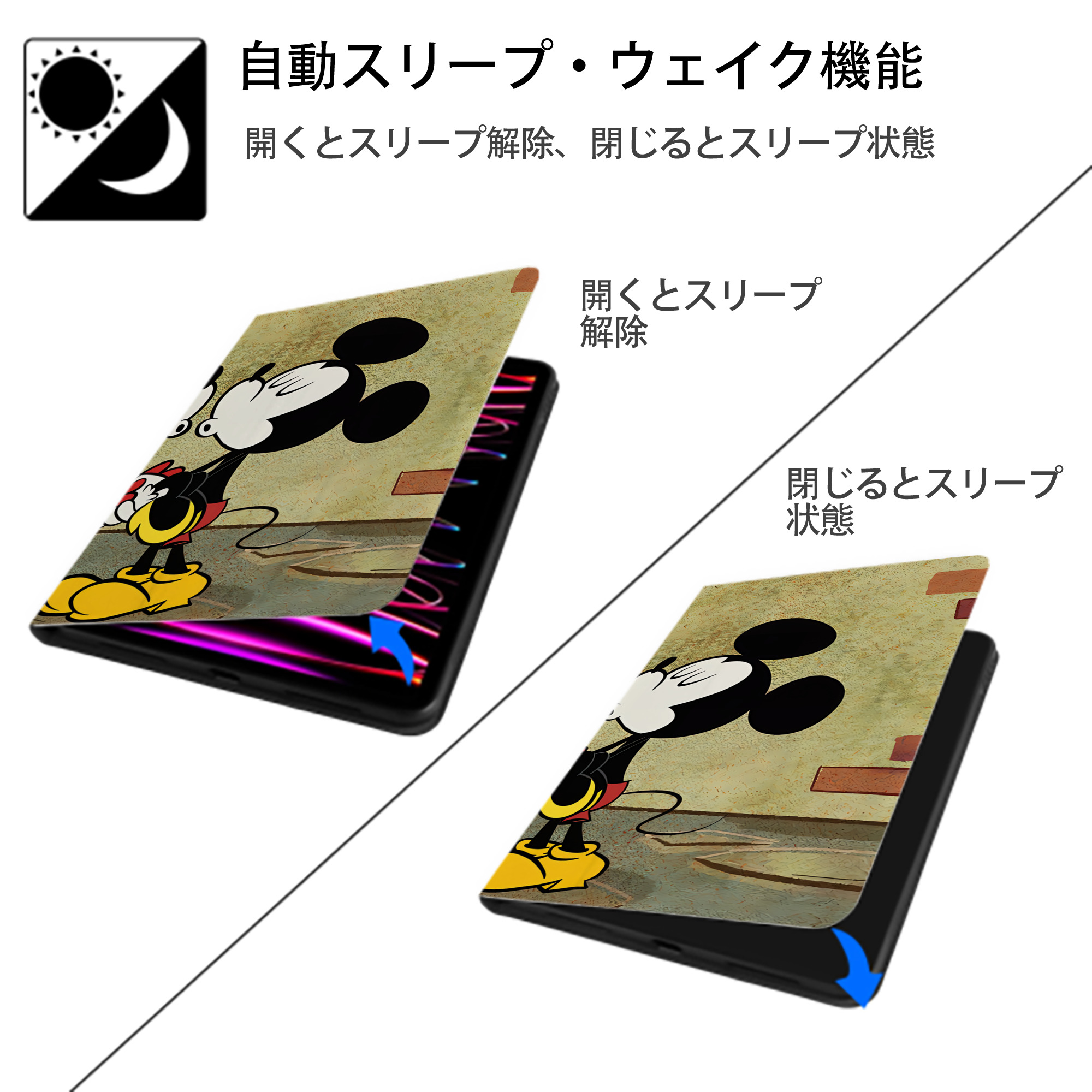 ミッキーマウス Mickey Mouse IPadケース ペンホルダー付き ブックスタイルデザイン