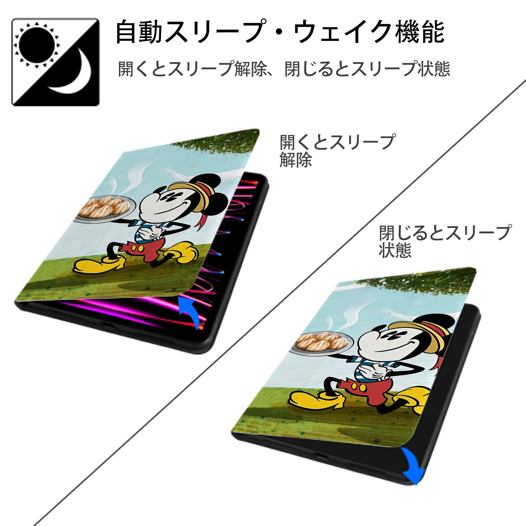 ミッキーマウス Mickey Mouse IPadケース ペンホルダー付き ブックスタイルデザイン