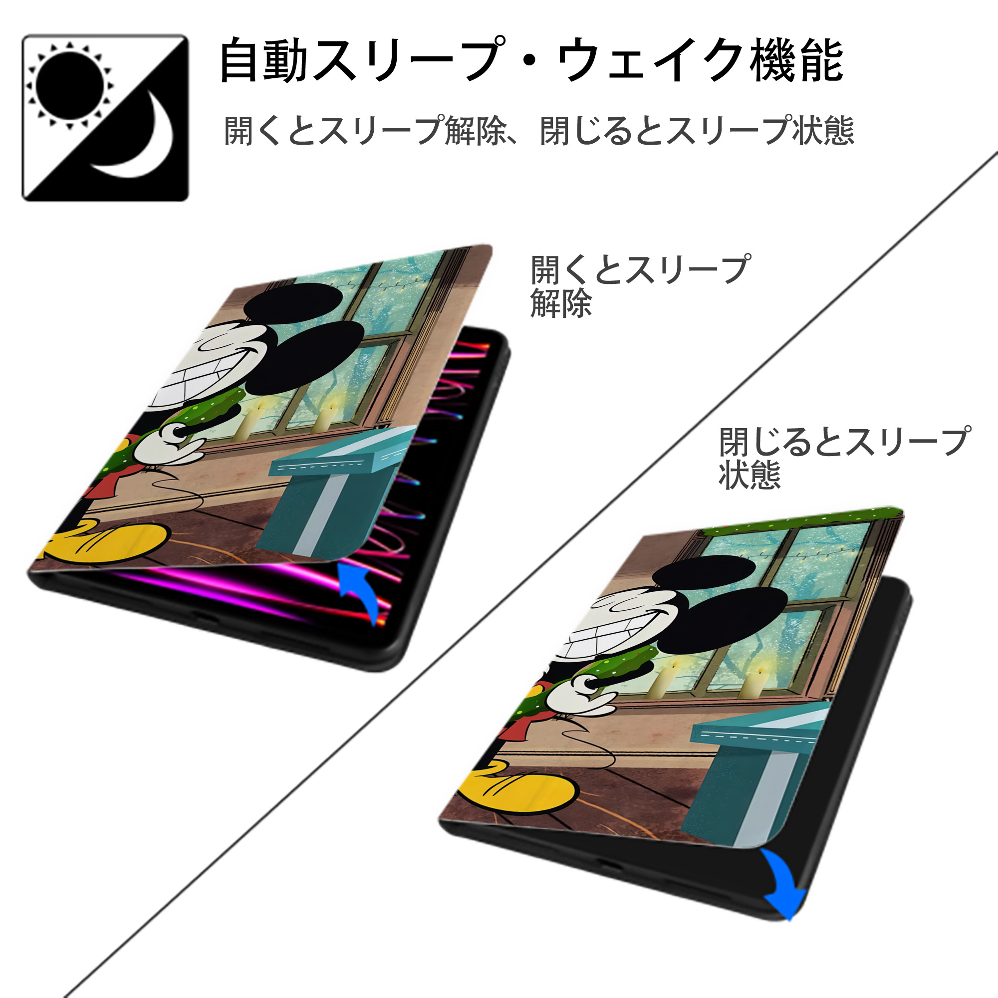 ミッキーマウス Mickey Mouse IPadケース ペンホルダー付き ブックスタイルデザイン