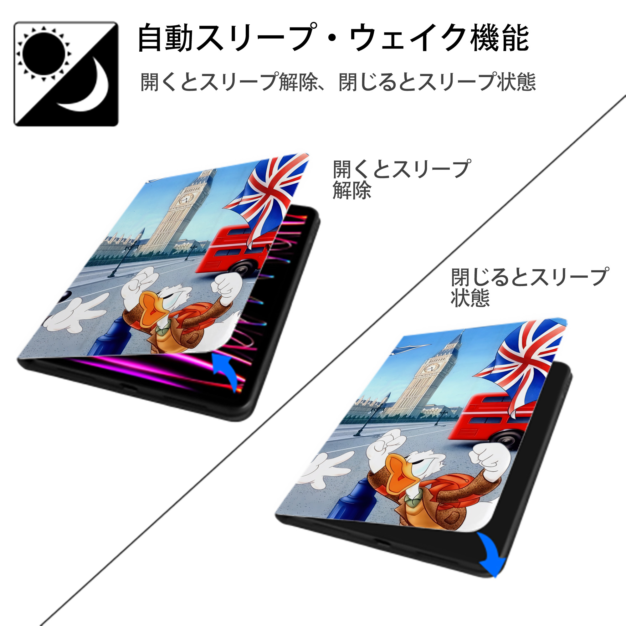 ミッキーマウス Mickey Mouse IPadケース ペンホルダー付き ブックスタイルデザイン
