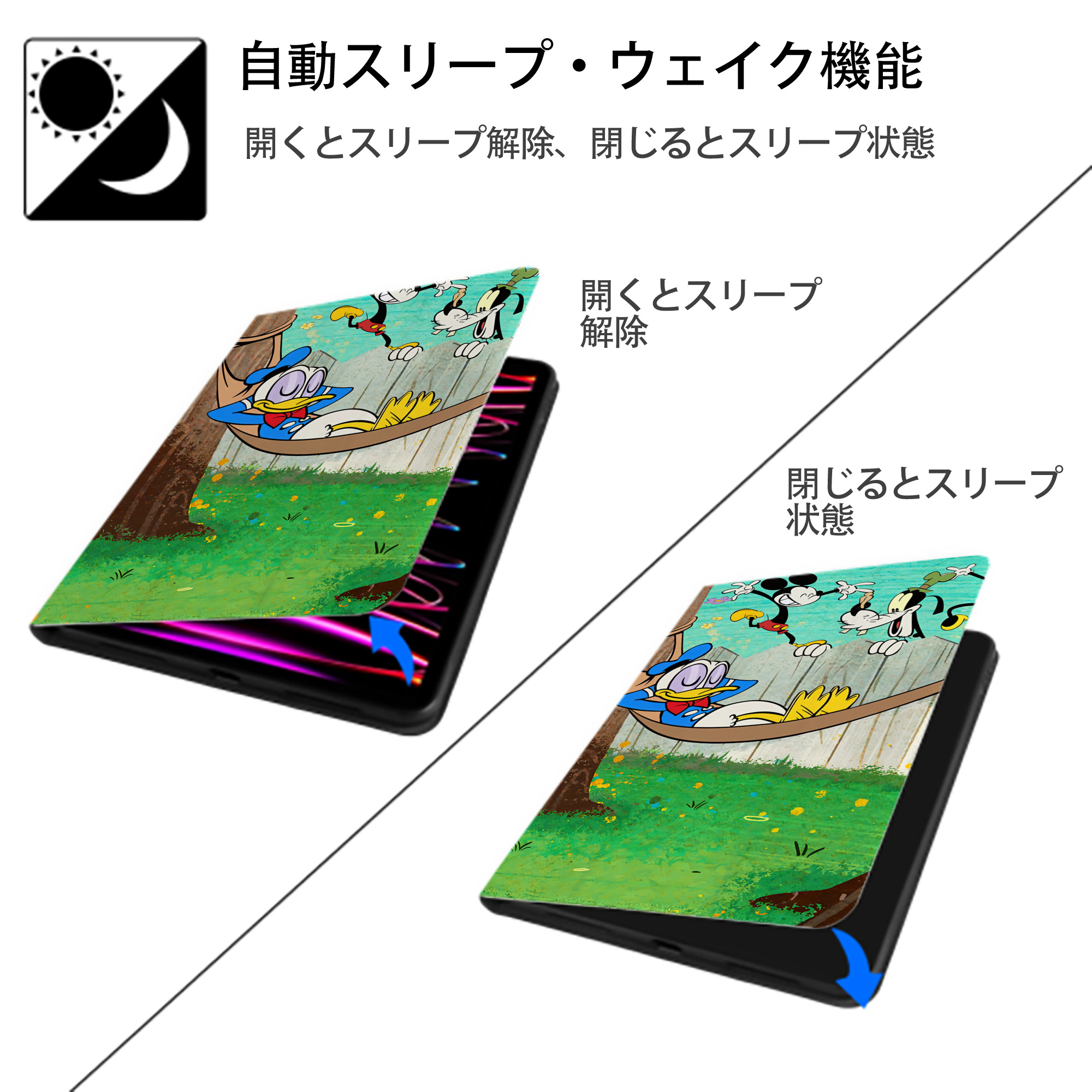 ミッキーマウス Mickey Mouse IPadケース ペンホルダー付き ブックスタイルデザイン