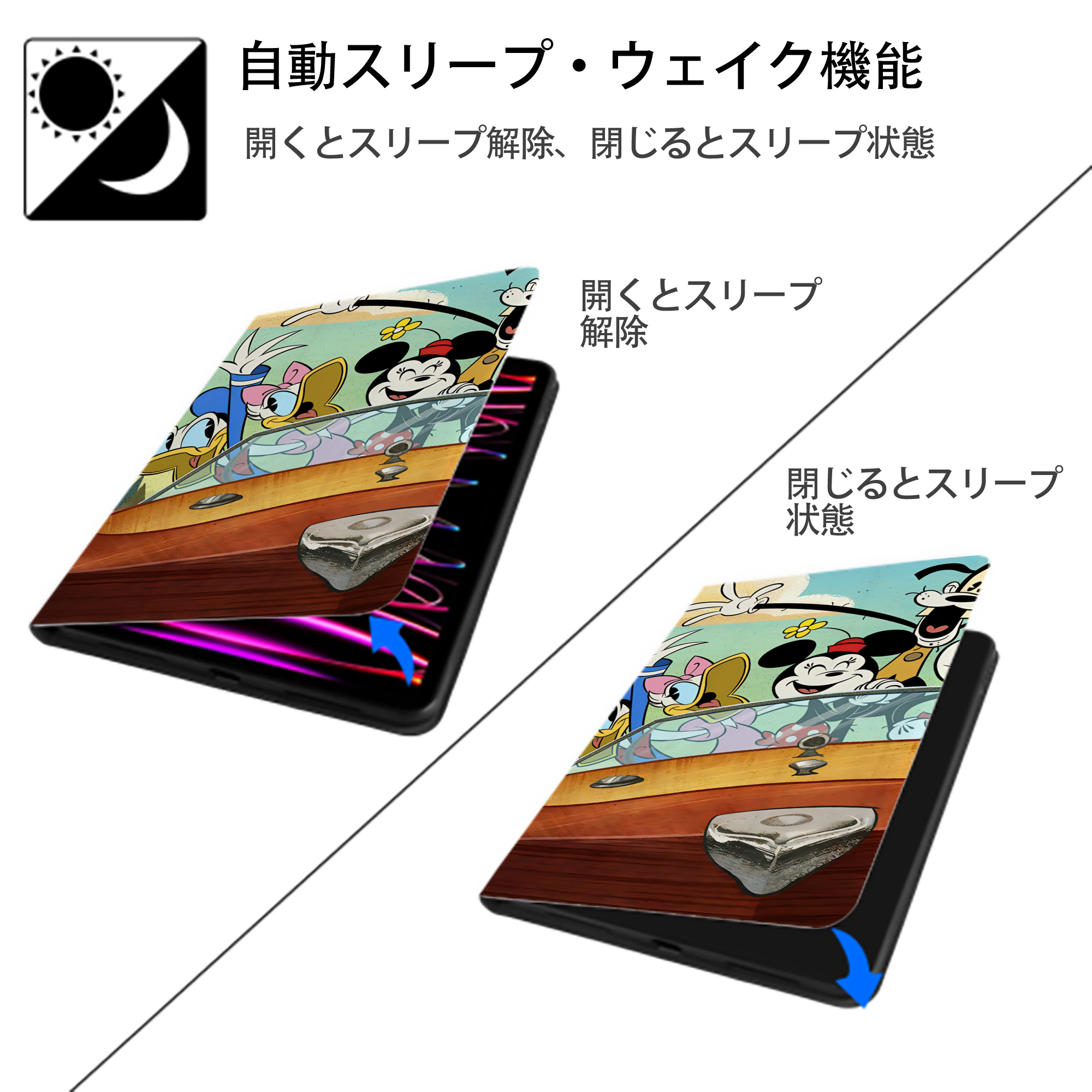 ミッキーマウス Mickey Mouse IPadケース ペンホルダー付き ブックスタイルデザイン