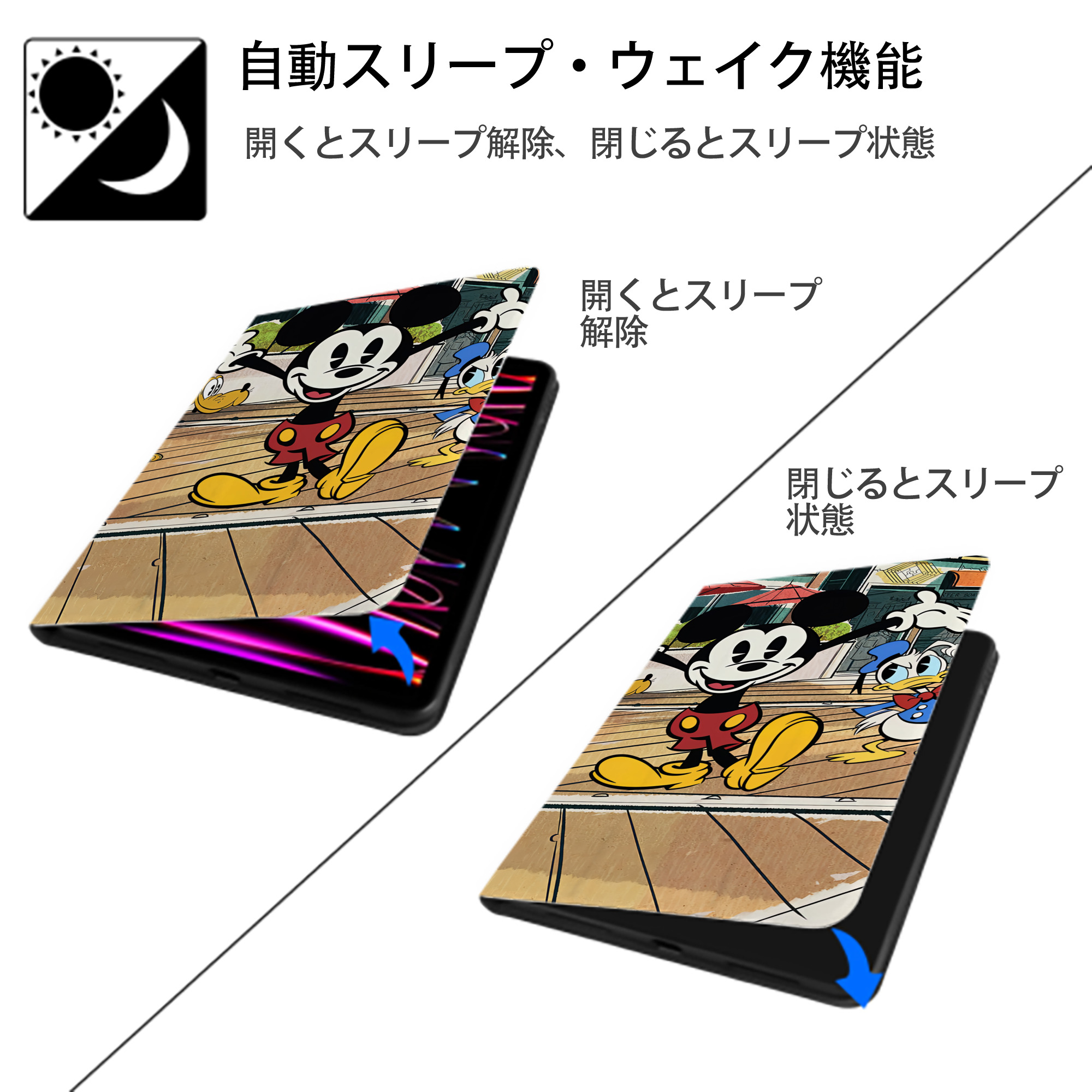 ミッキーマウス Mickey Mouse IPadケース ペンホルダー付き ブックスタイルデザイン