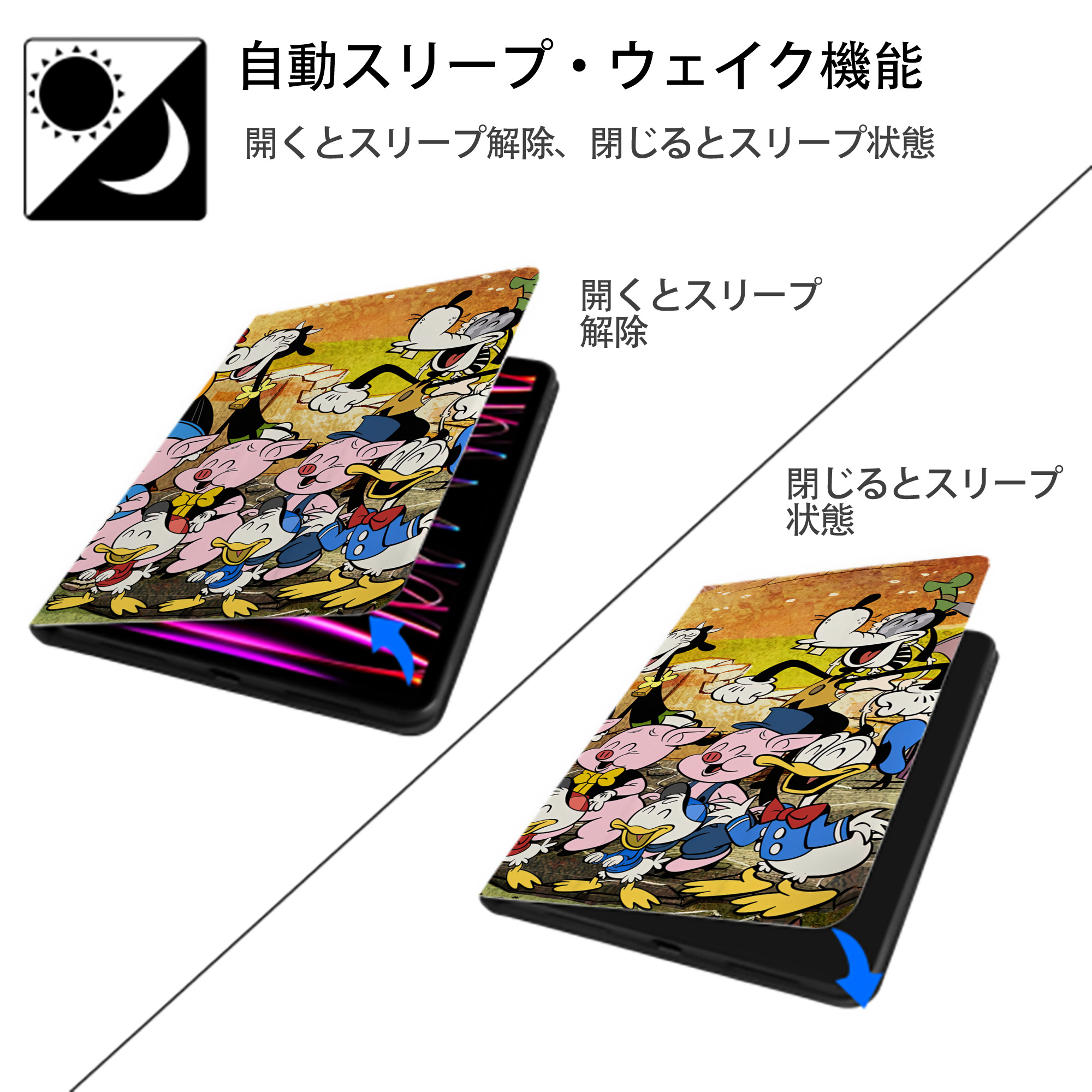 ミッキーマウス Mickey Mouse IPadケース ペンホルダー付き ブックスタイルデザイン