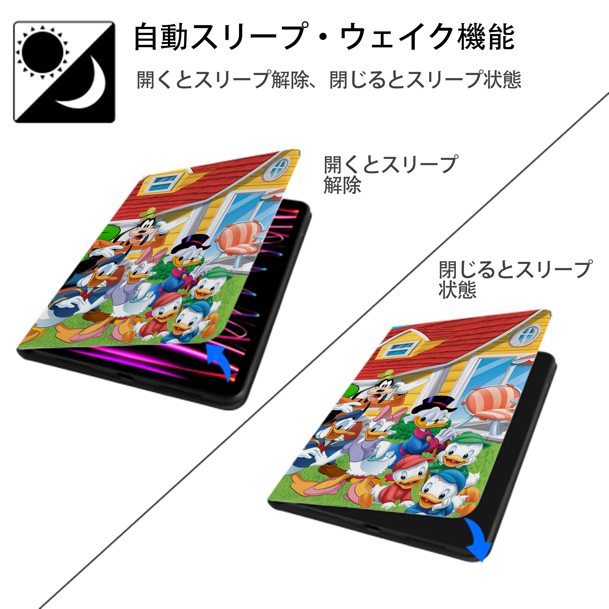 ミッキーマウス Mickey Mouse IPadケース ペンホルダー付き ブックスタイルデザイン