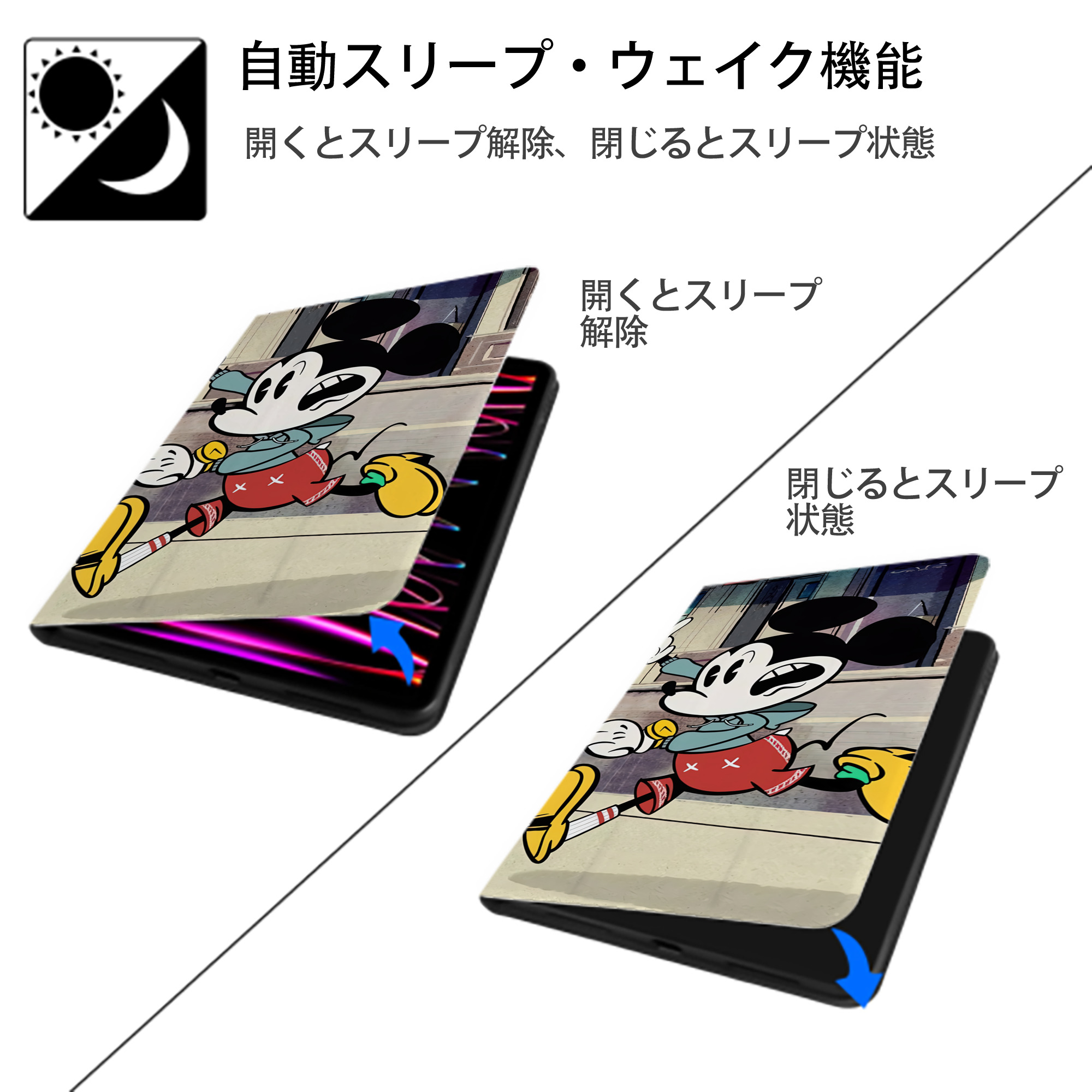ミッキーマウス Mickey Mouse IPadケース ペンホルダー付き ブックスタイルデザイン