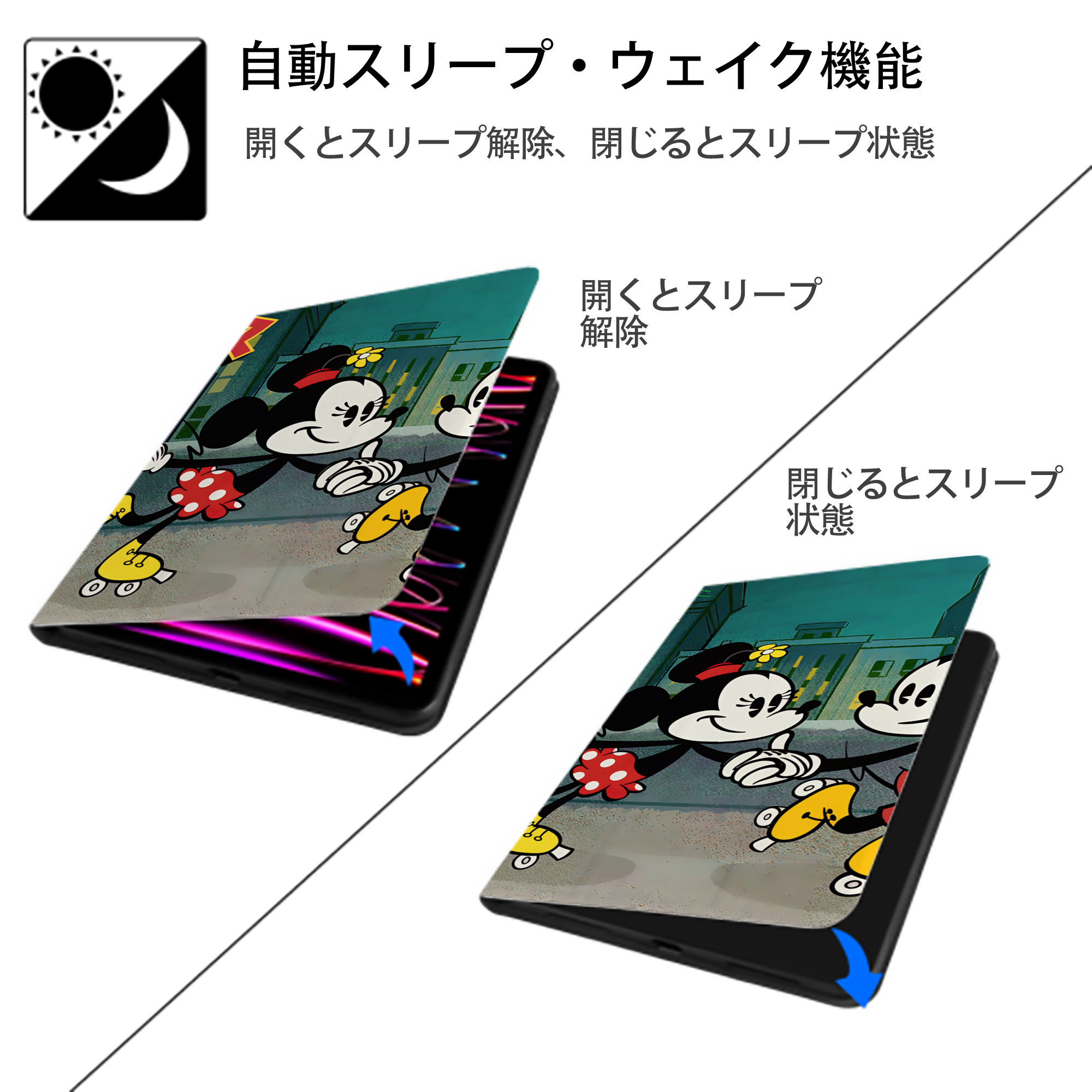 ミッキーマウス Mickey Mouse IPadケース ペンホルダー付き ブックスタイルデザイン