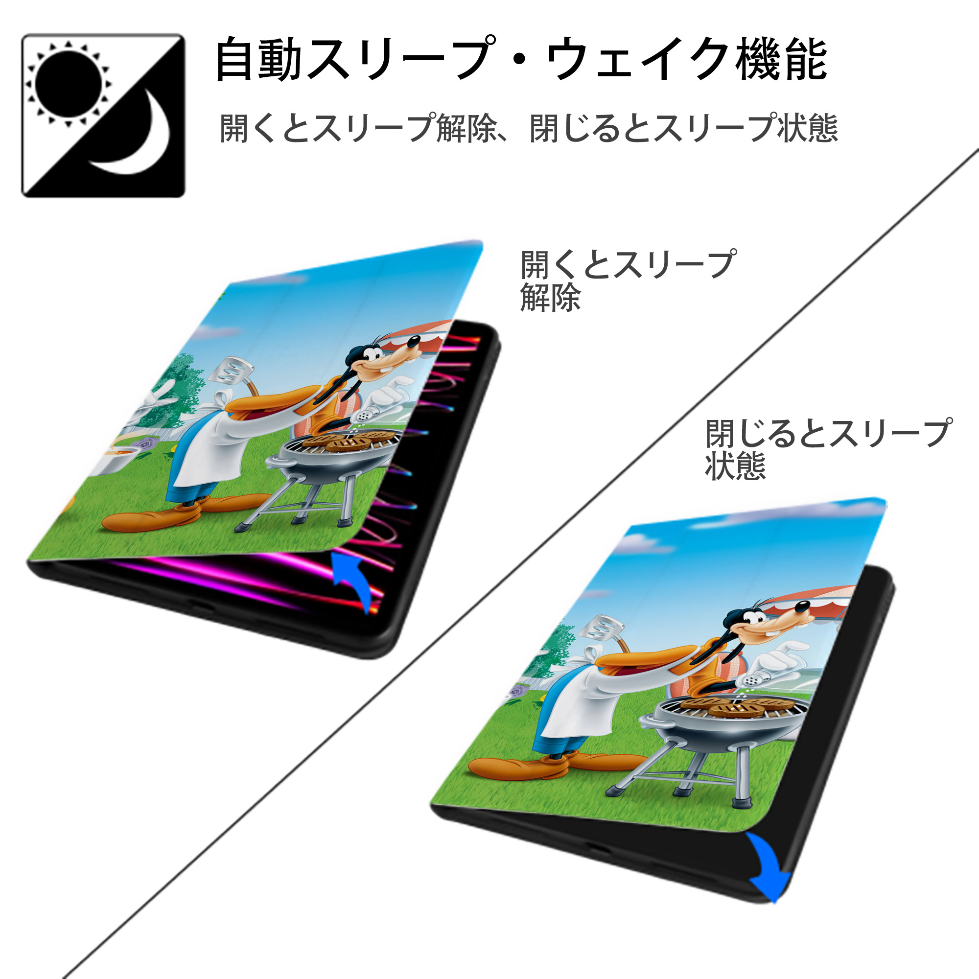 ミッキーマウス Mickey Mouse IPadケース ペンホルダー付き ブックスタイルデザイン