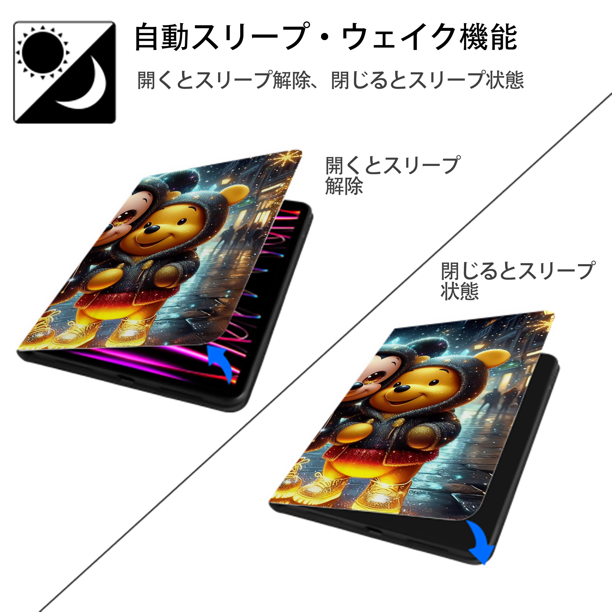 ミッキーマウス Mickey Mouse IPadケース ペンホルダー付き ブックスタイルデザイン