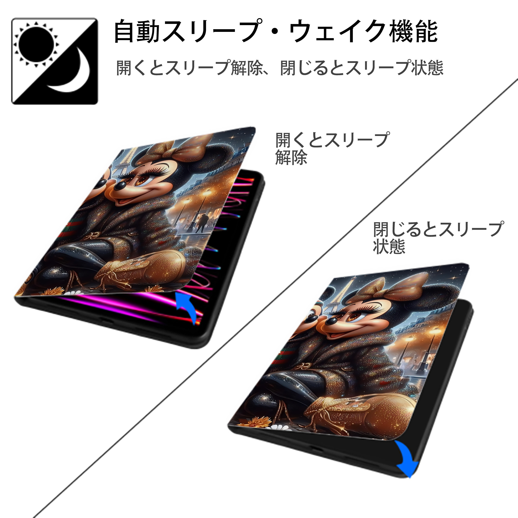 ミッキーマウス Mickey Mouse IPadケース ペンホルダー付き ブックスタイルデザイン