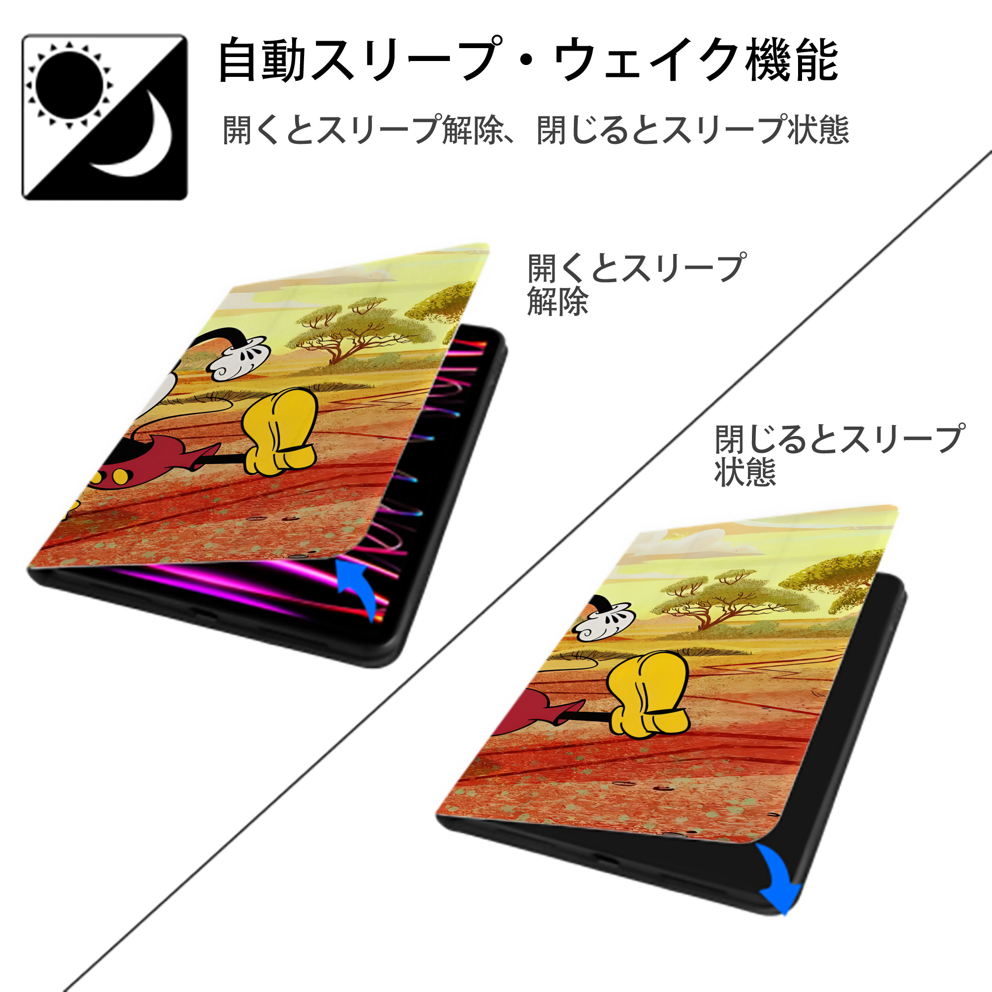 ミッキーマウス Mickey Mouse IPadケース ペンホルダー付き ブックスタイルデザイン
