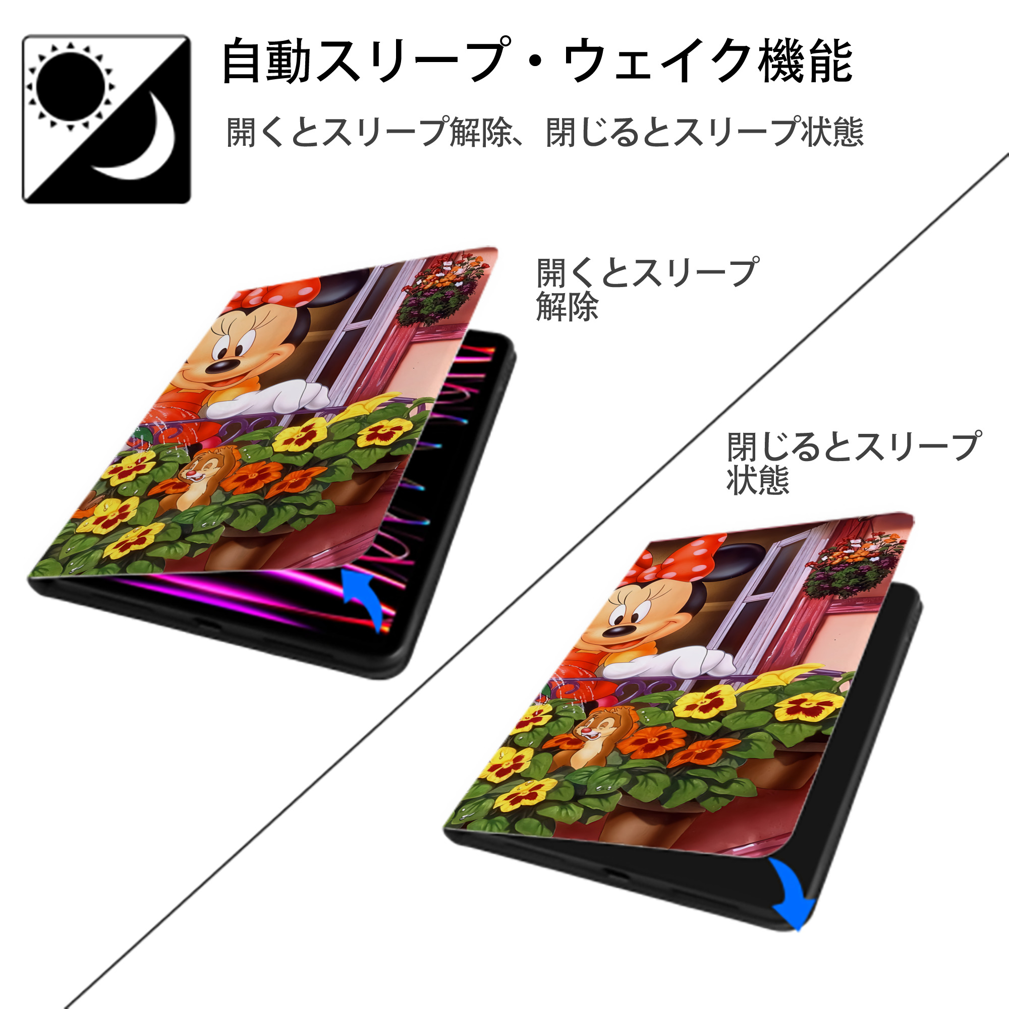 ミッキーマウス Mickey Mouse IPadケース ペンホルダー付き ブックスタイルデザイン