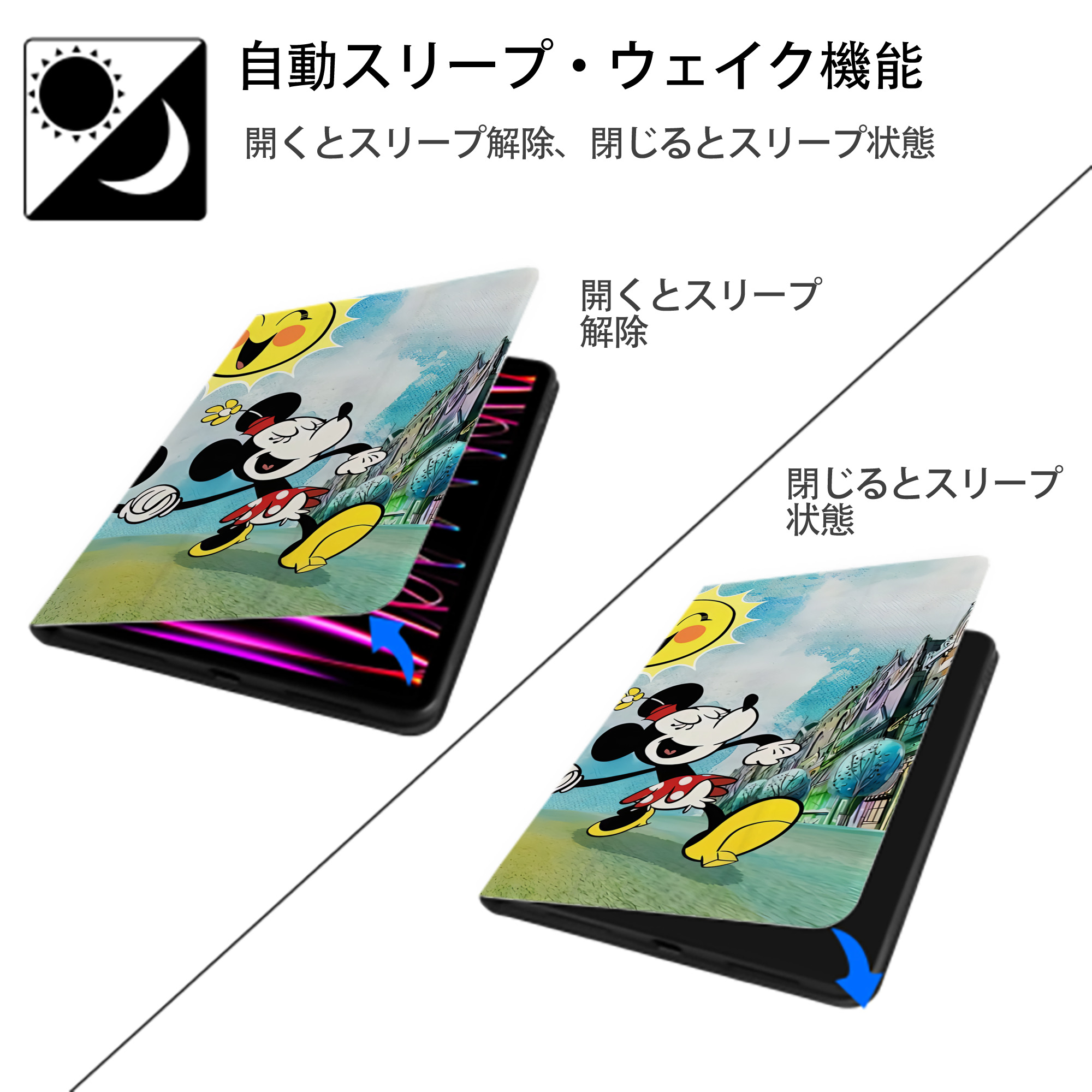 ミッキーマウス Mickey Mouse IPadケース ペンホルダー付き ブックスタイルデザイン