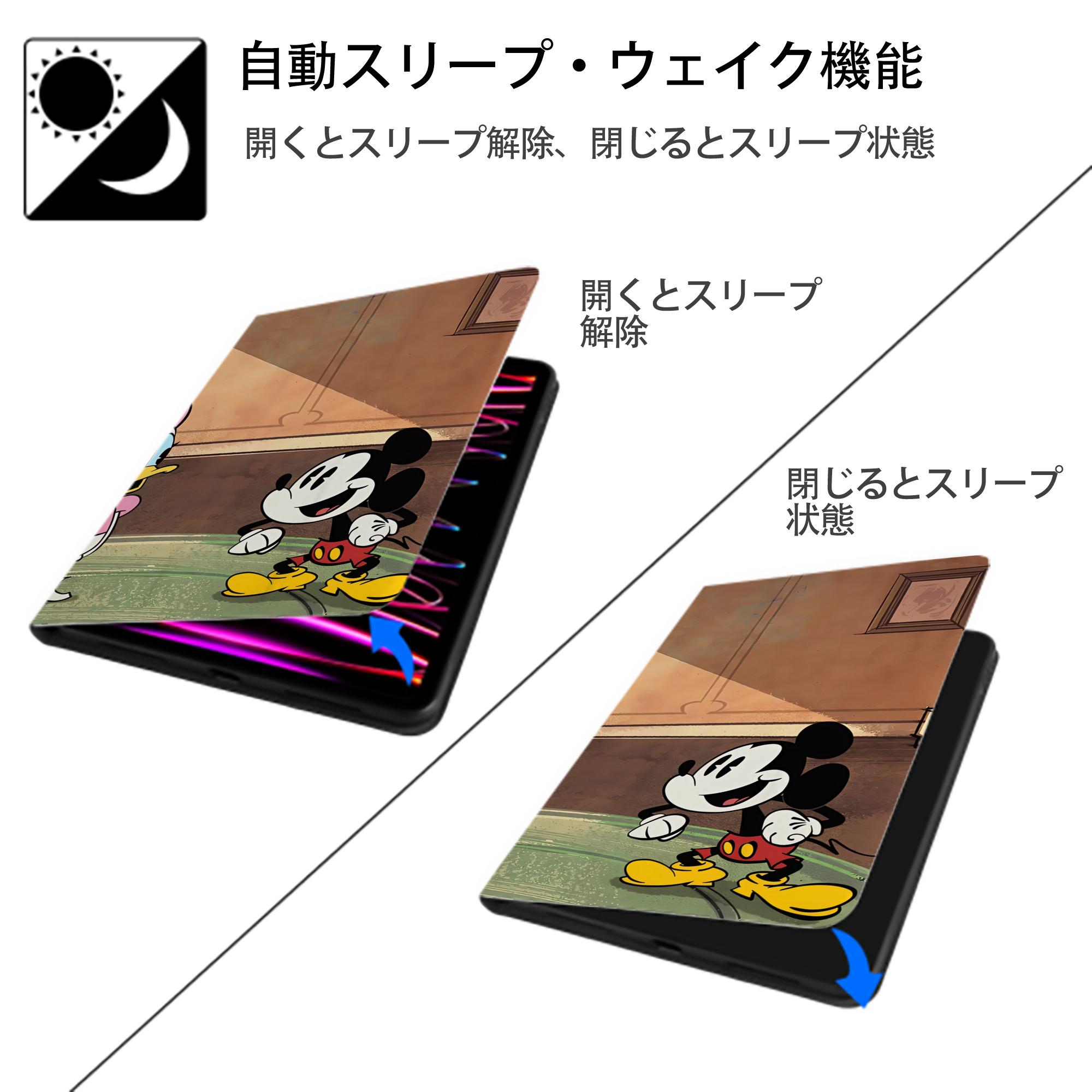 ミッキーマウス Mickey Mouse IPadケース ペンホルダー付き ブックスタイルデザイン