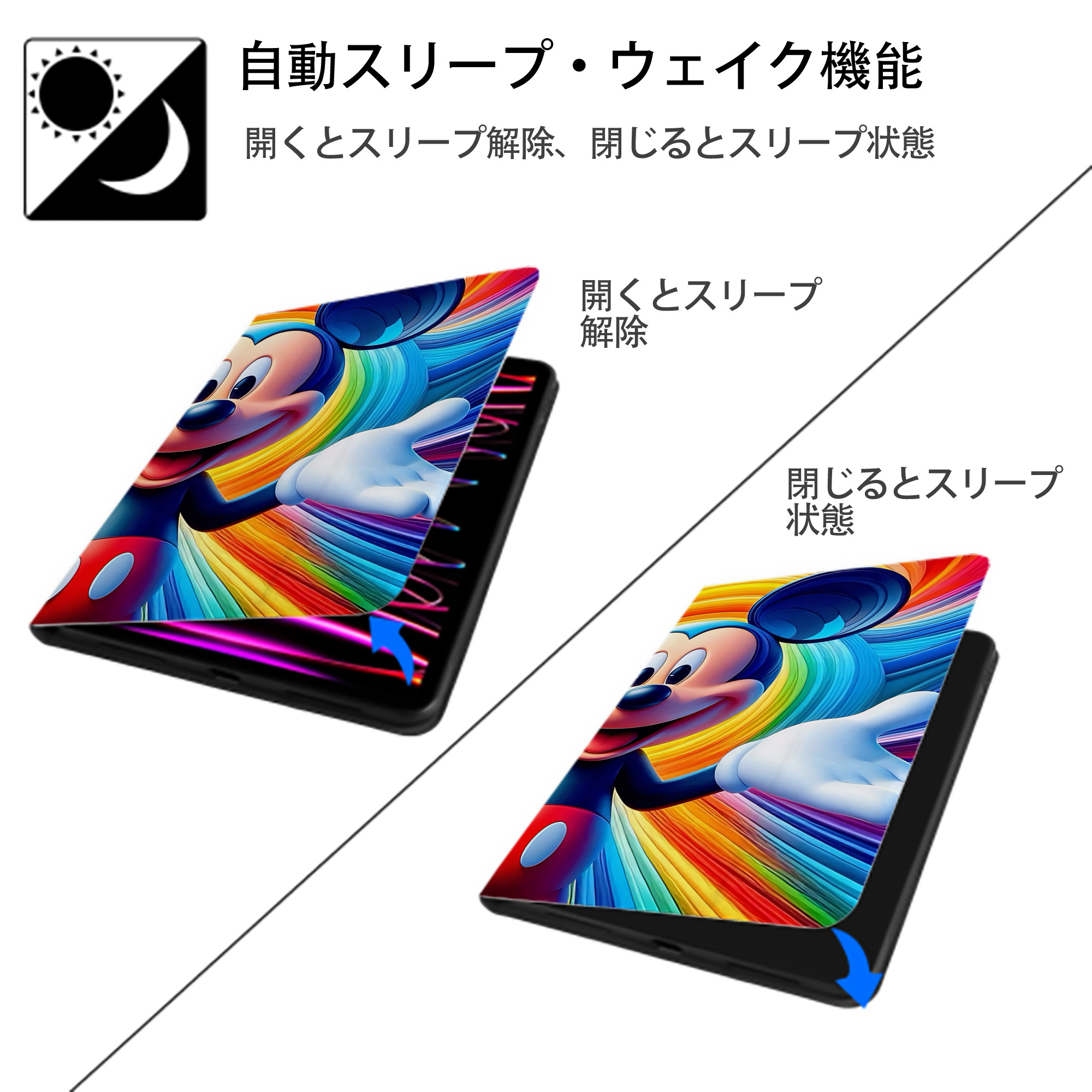 ミッキーマウス Mickey Mouse IPadケース ペンホルダー付き ブックスタイルデザイン