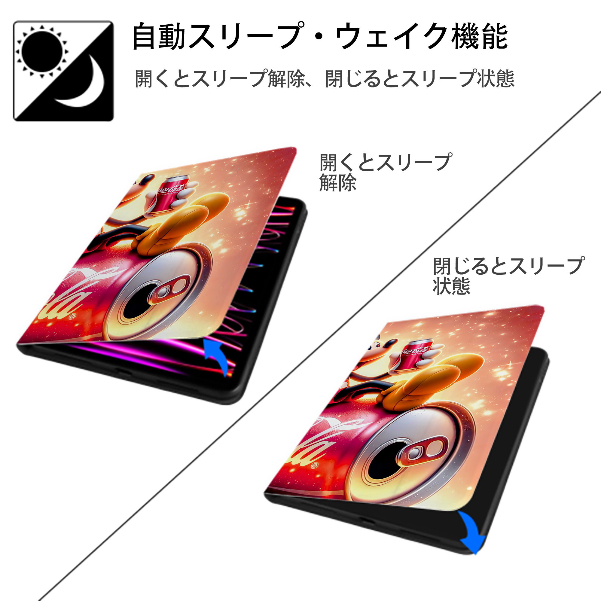ミッキーマウス Mickey Mouse IPadケース ペンホルダー付き ブックスタイルデザイン
