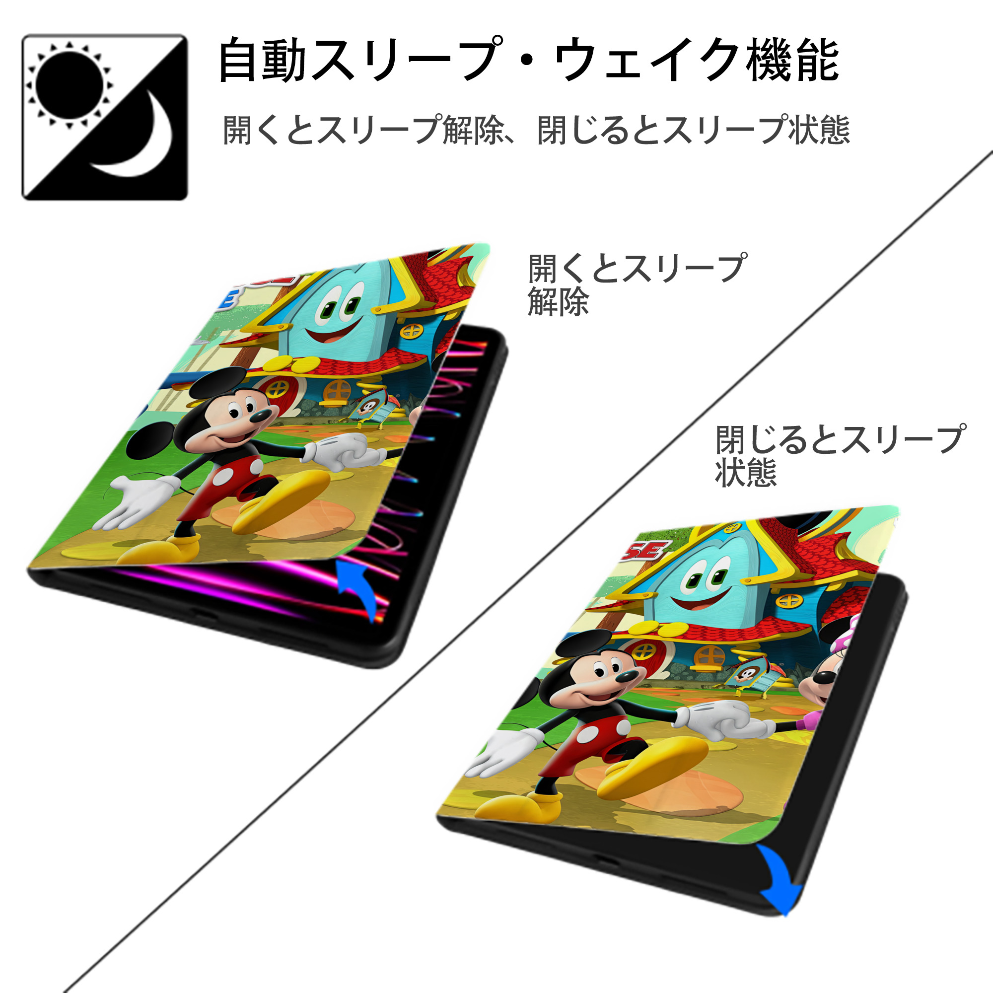 ミッキーマウス Mickey Mouse IPadケース ペンホルダー付き ブックスタイルデザイン