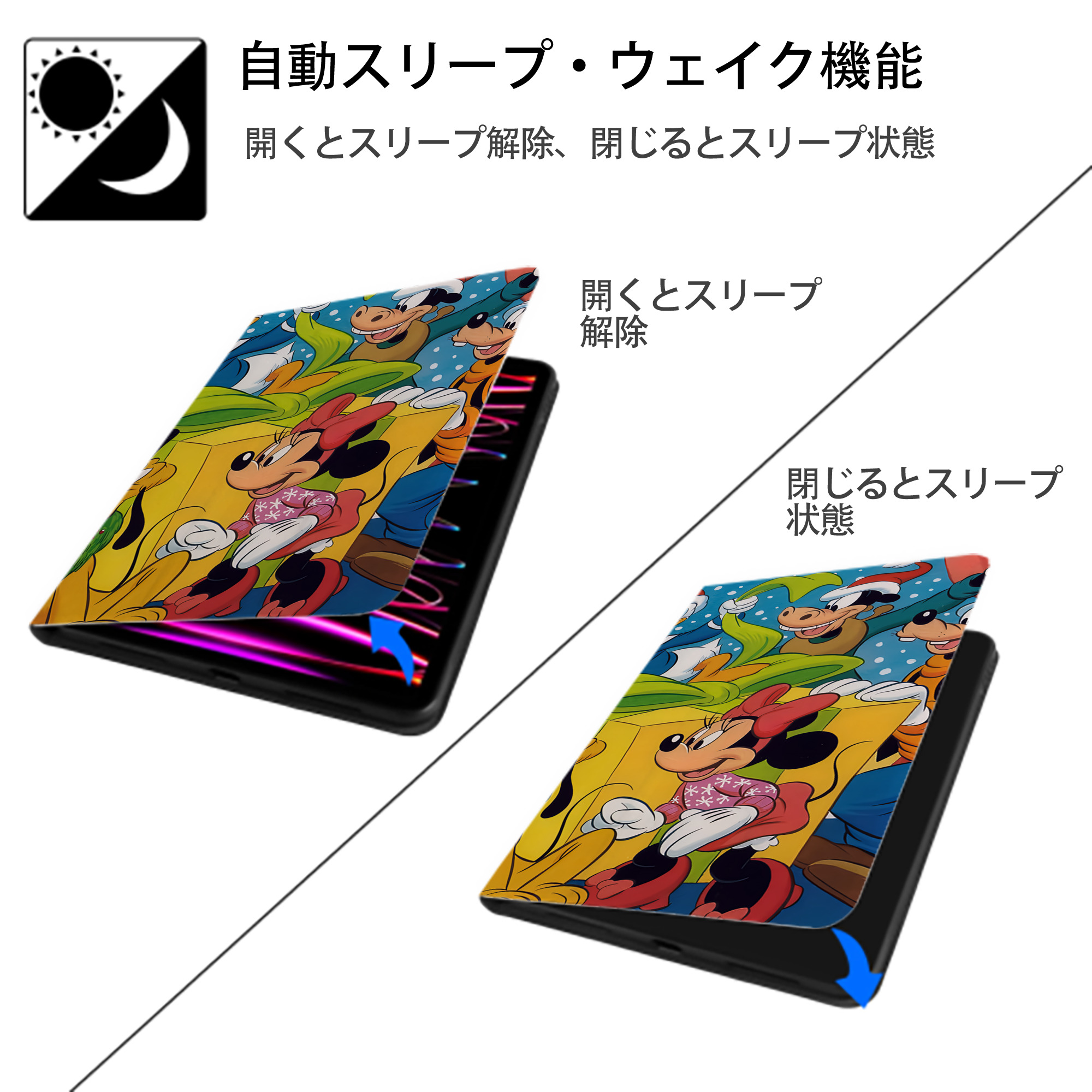 ミッキーマウス Mickey Mouse IPadケース ペンホルダー付き ブックスタイルデザイン