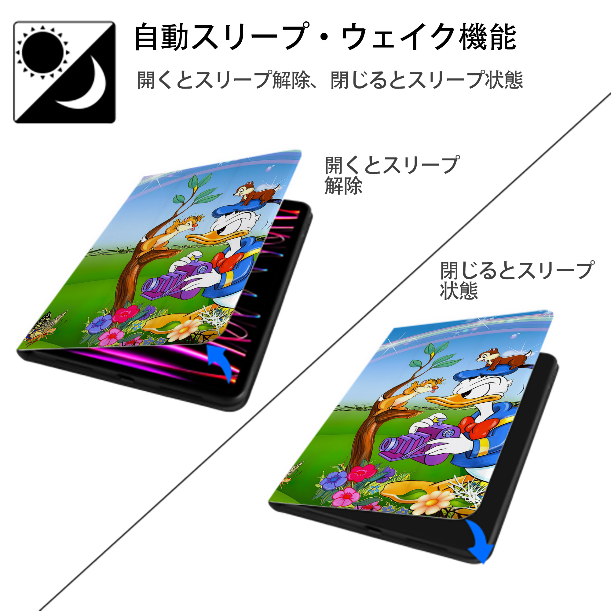 ミッキーマウス Mickey Mouse IPadケース ペンホルダー付き ブックスタイルデザイン