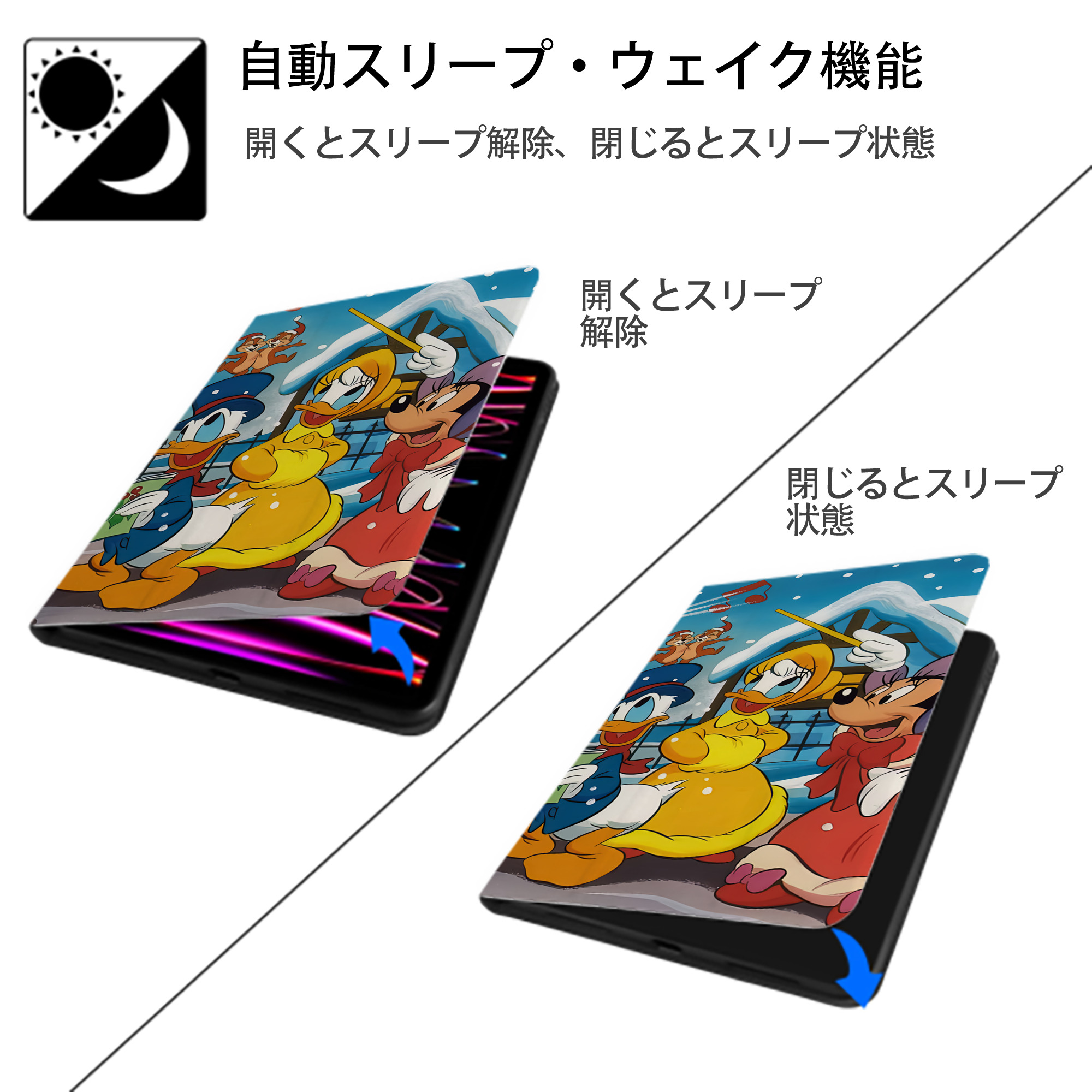 ミッキーマウス Mickey Mouse IPadケース ペンホルダー付き ブックスタイルデザイン