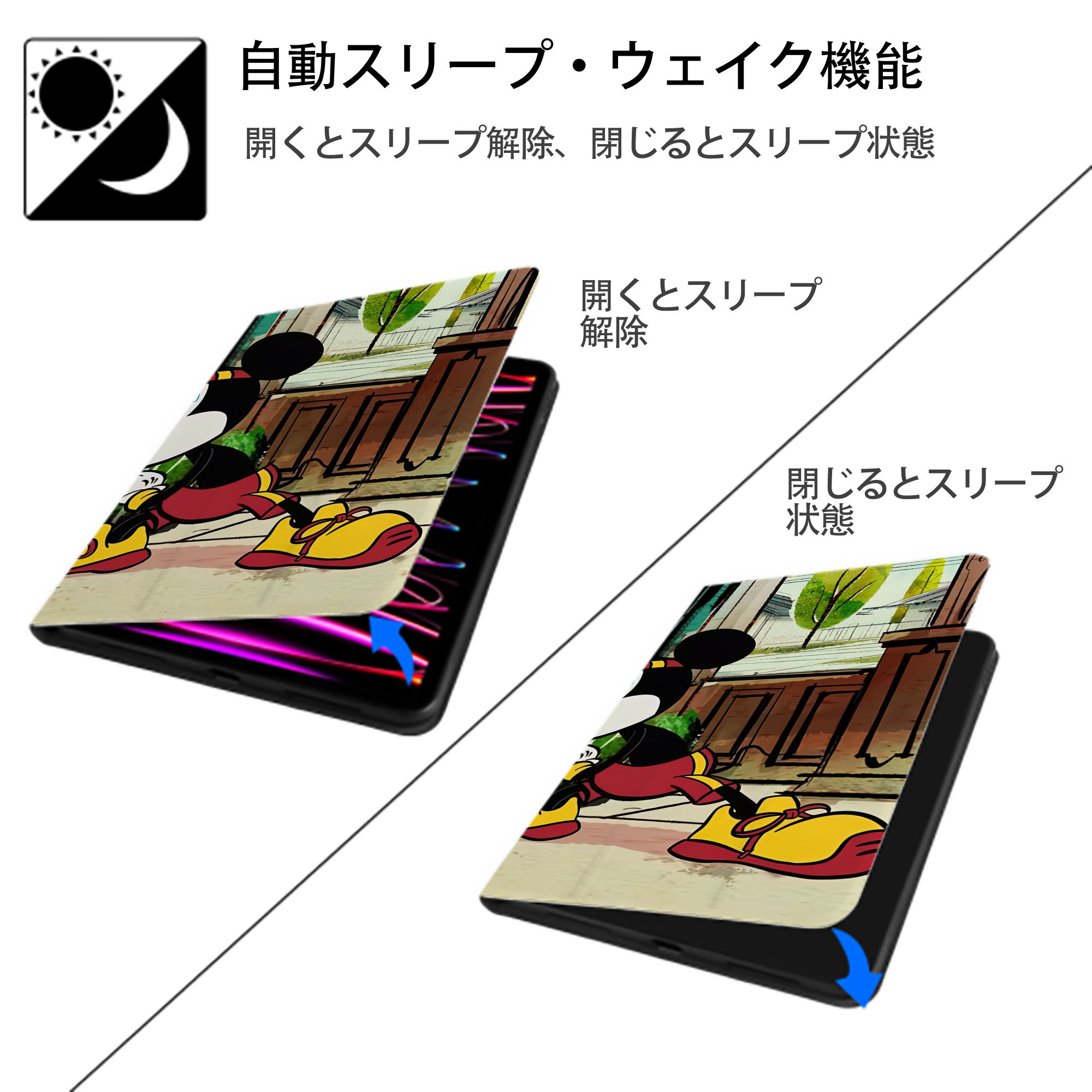 ミッキーマウス Mickey Mouse IPadケース ペンホルダー付き ブックスタイルデザイン